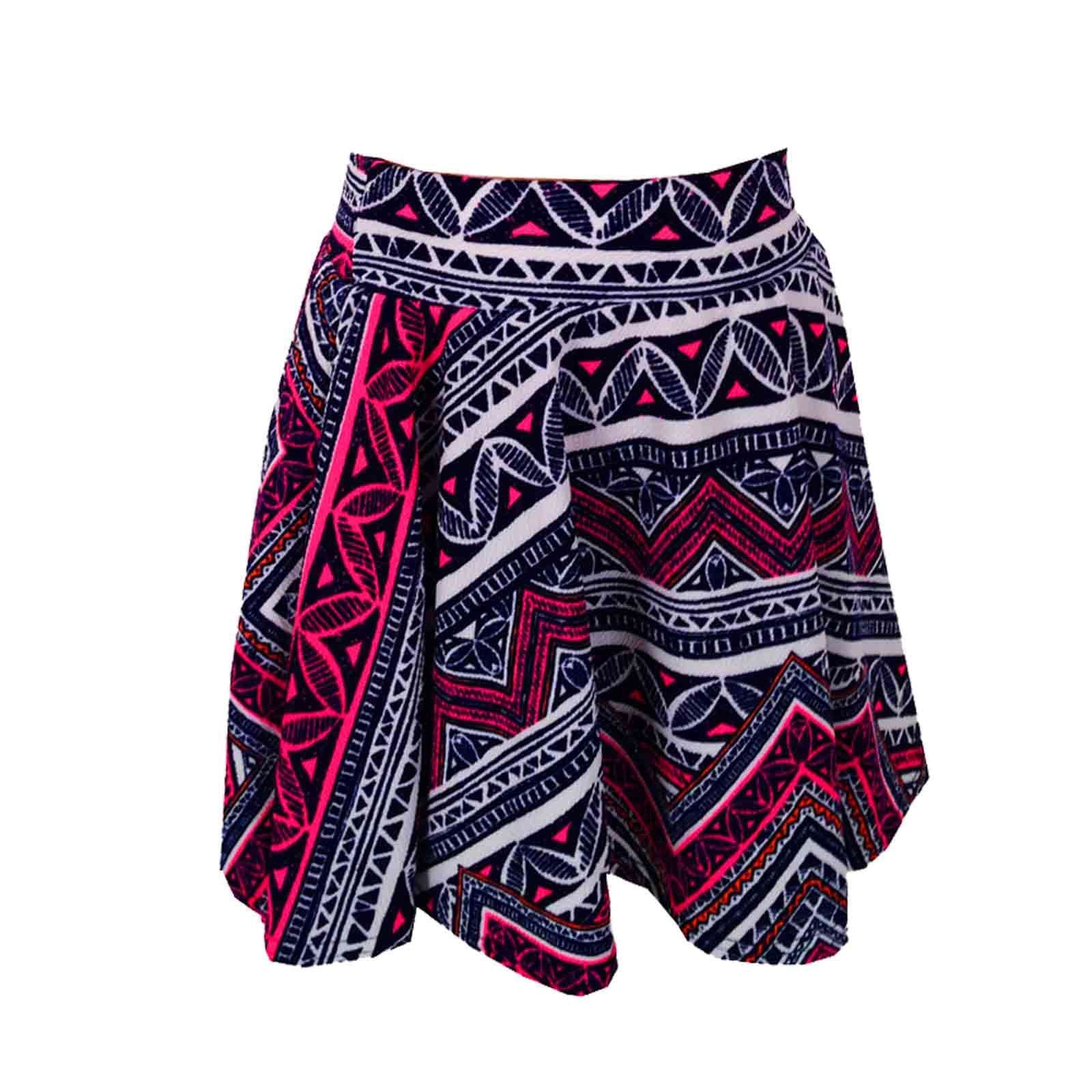 Kids Pink & Blue Aztec Tribal Print Skater Skirt Midi Dress Crop Top