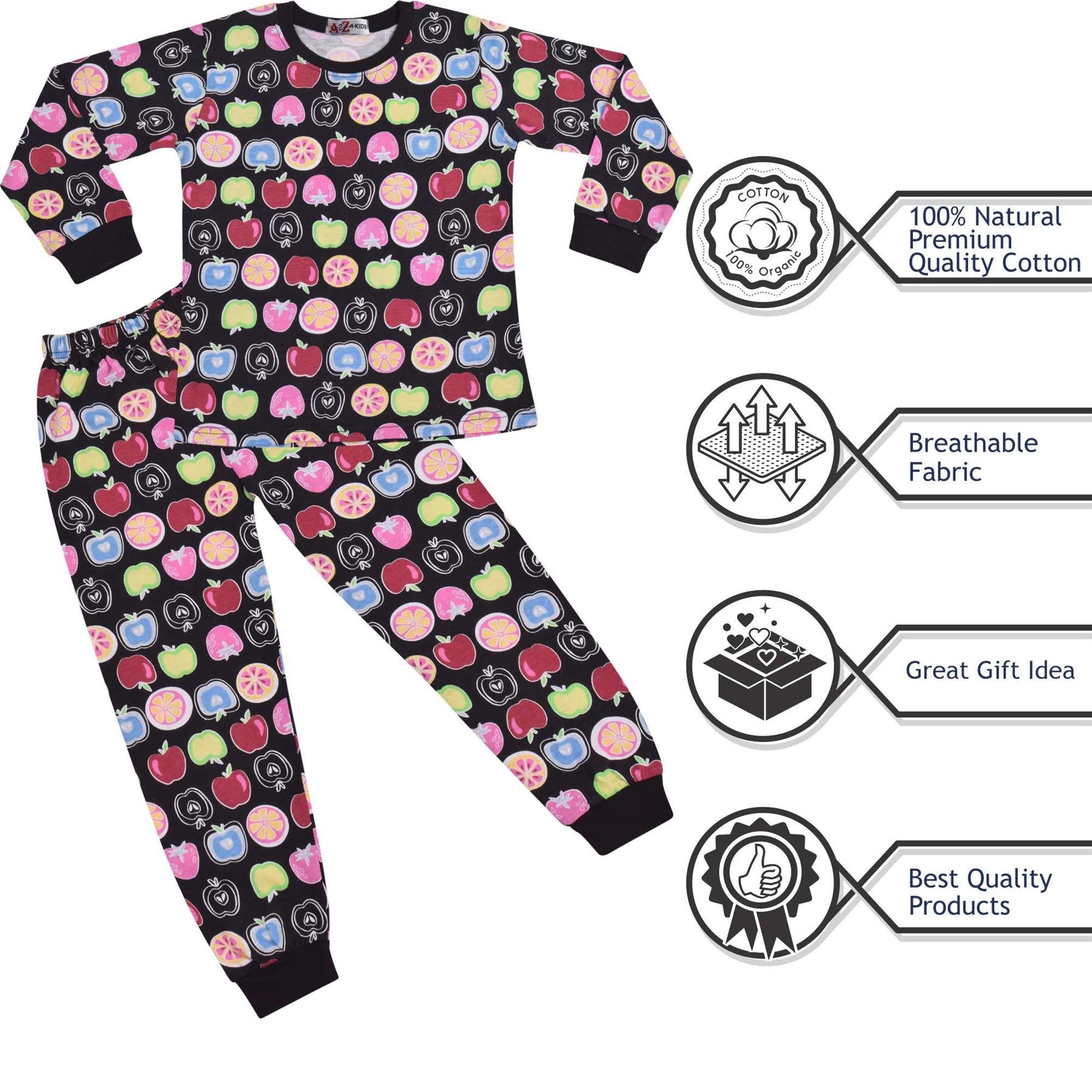 Kids Girls Boys Fruit Print Pyjamas Set - Kids Clothing Store