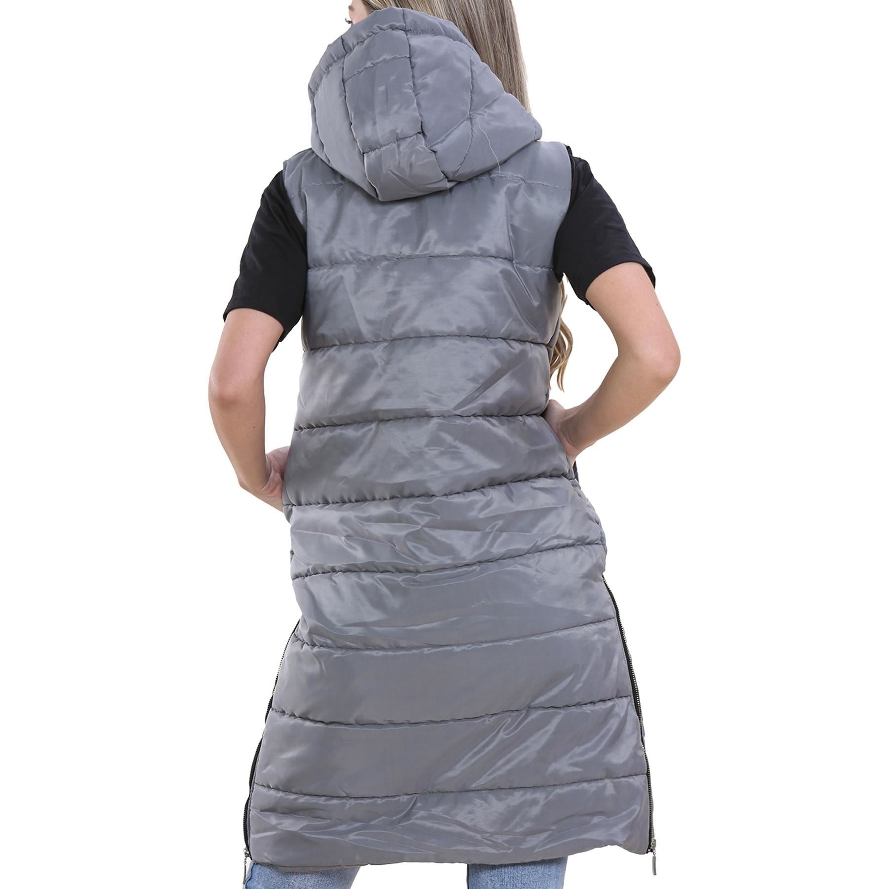 Ladies Oversized Zipped Gilet Long Line Style Steel Grey Jacket Sleeveless Long Coat