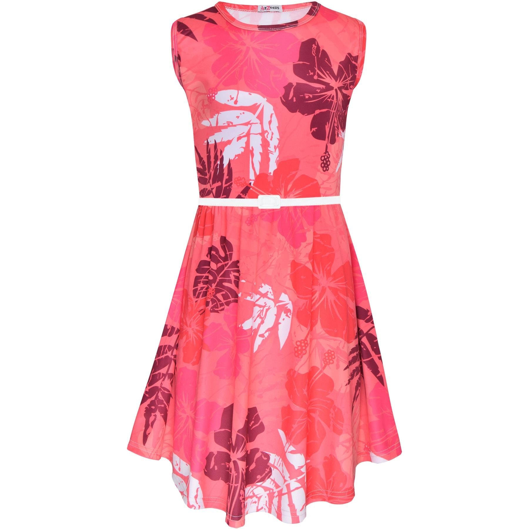 Kids Girls Sleeveless Camo Leaf Print Skater Dress