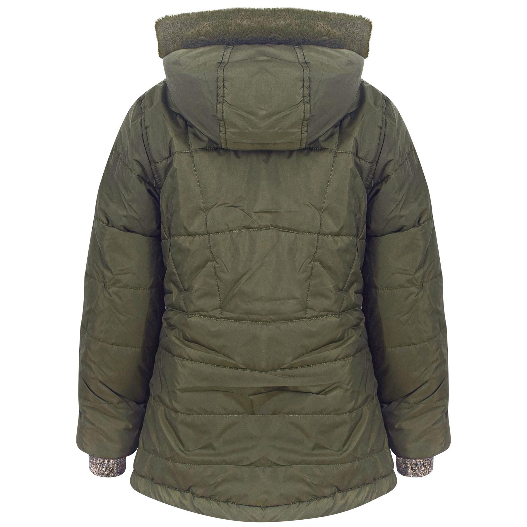 Kids Girls Longline Olive Padded Jacket