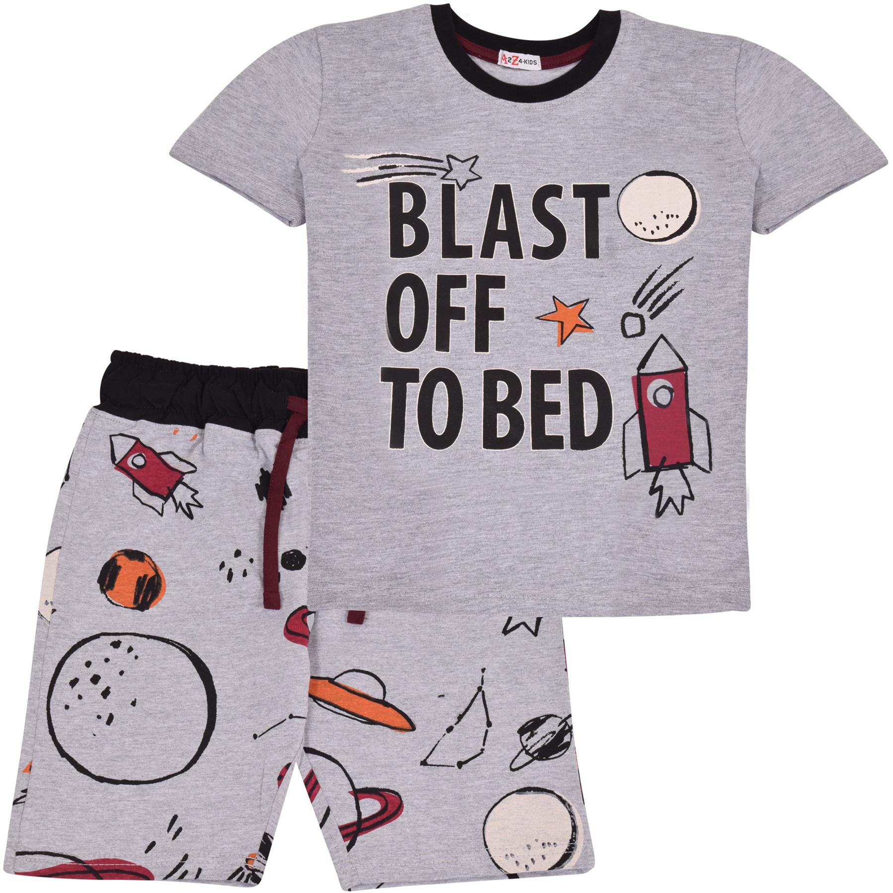 Kids Girls Boys Blast Off To Bed Print Grey Pyjamas Set - Kids Clothing Store