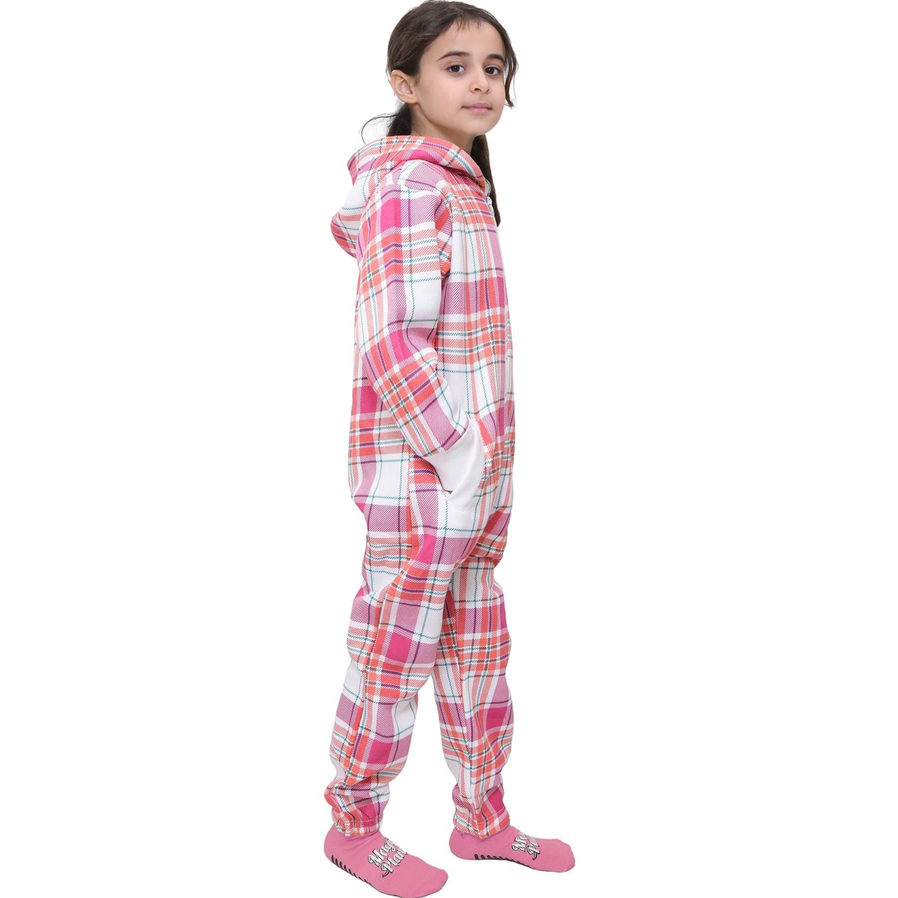 A2Z 4 Kids Onesie One Piece Kids Pyjamas Sleepsuit Check Printed Girls Outfit