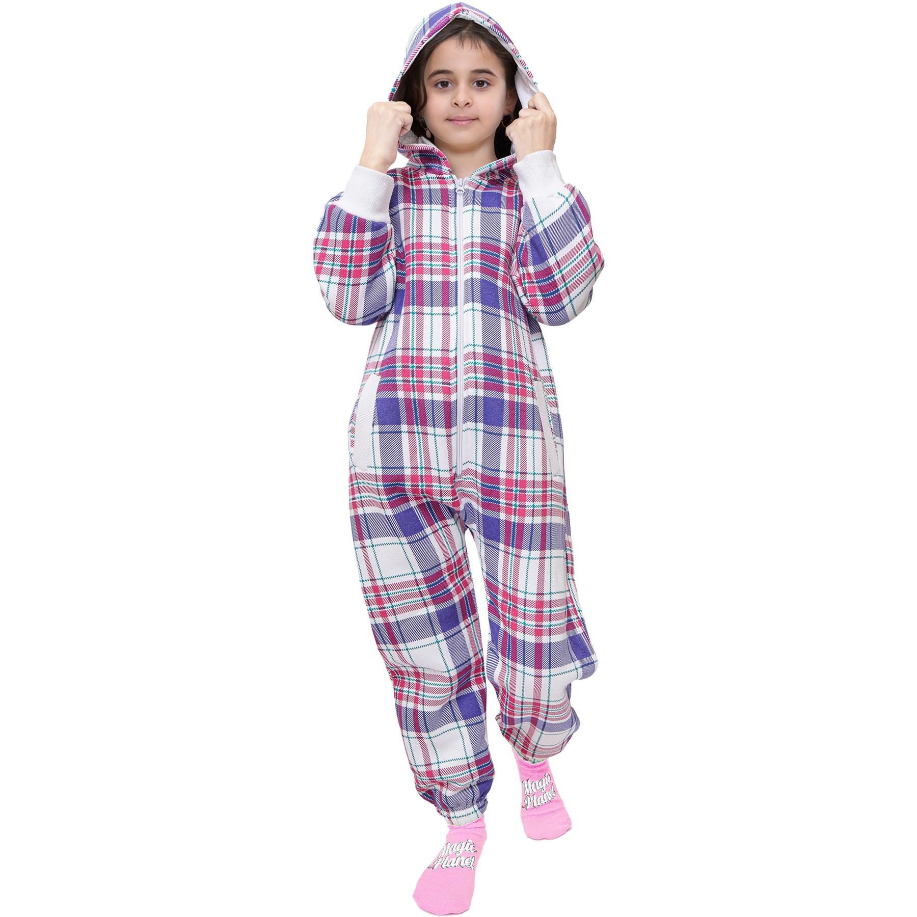 A2Z 4 Kids Onesie One Piece Kids Pyjamas Sleepsuit Check Printed Girls Outfit