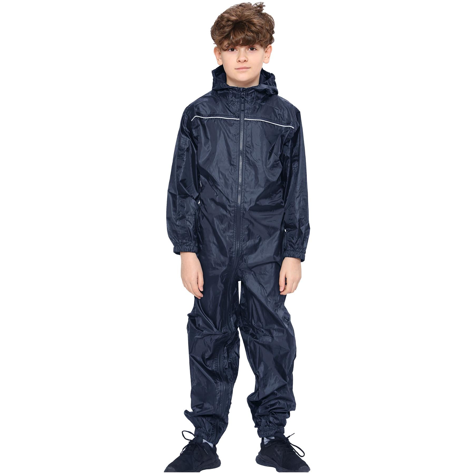 Unisex Raincoat Kids Navy Puddle Suit Rainwear Waterproof Hooded Rainsuit