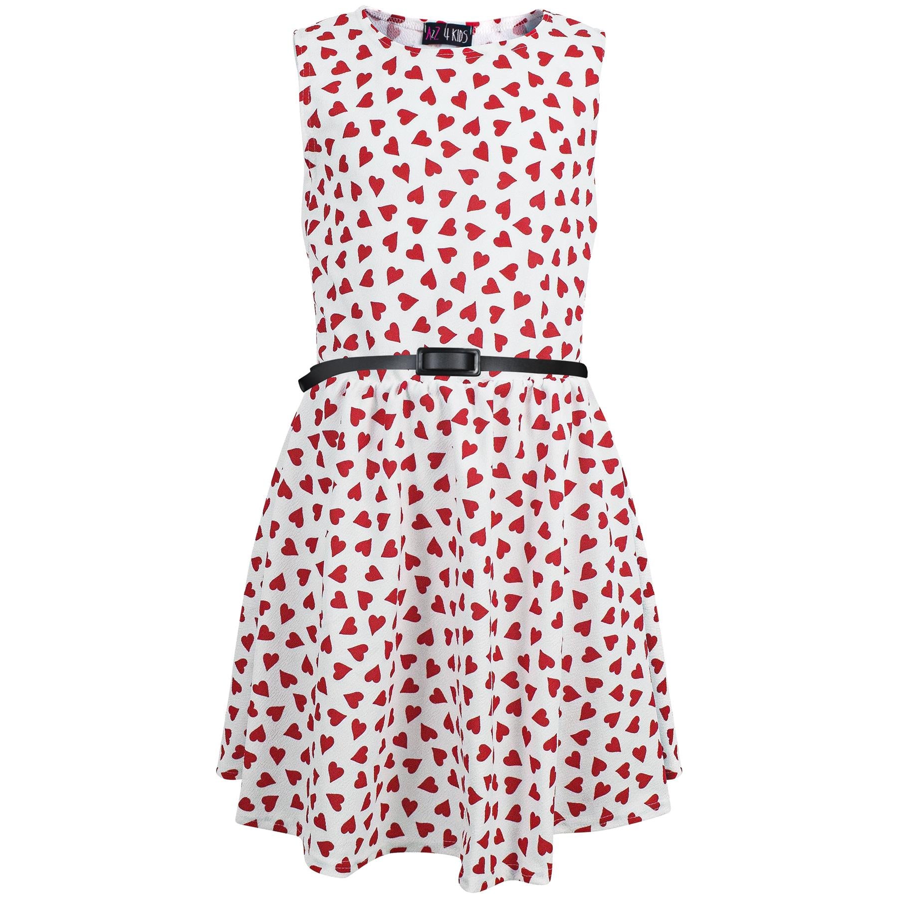 Kids Girls Skater Dress Hearts Print Sleeveless Party