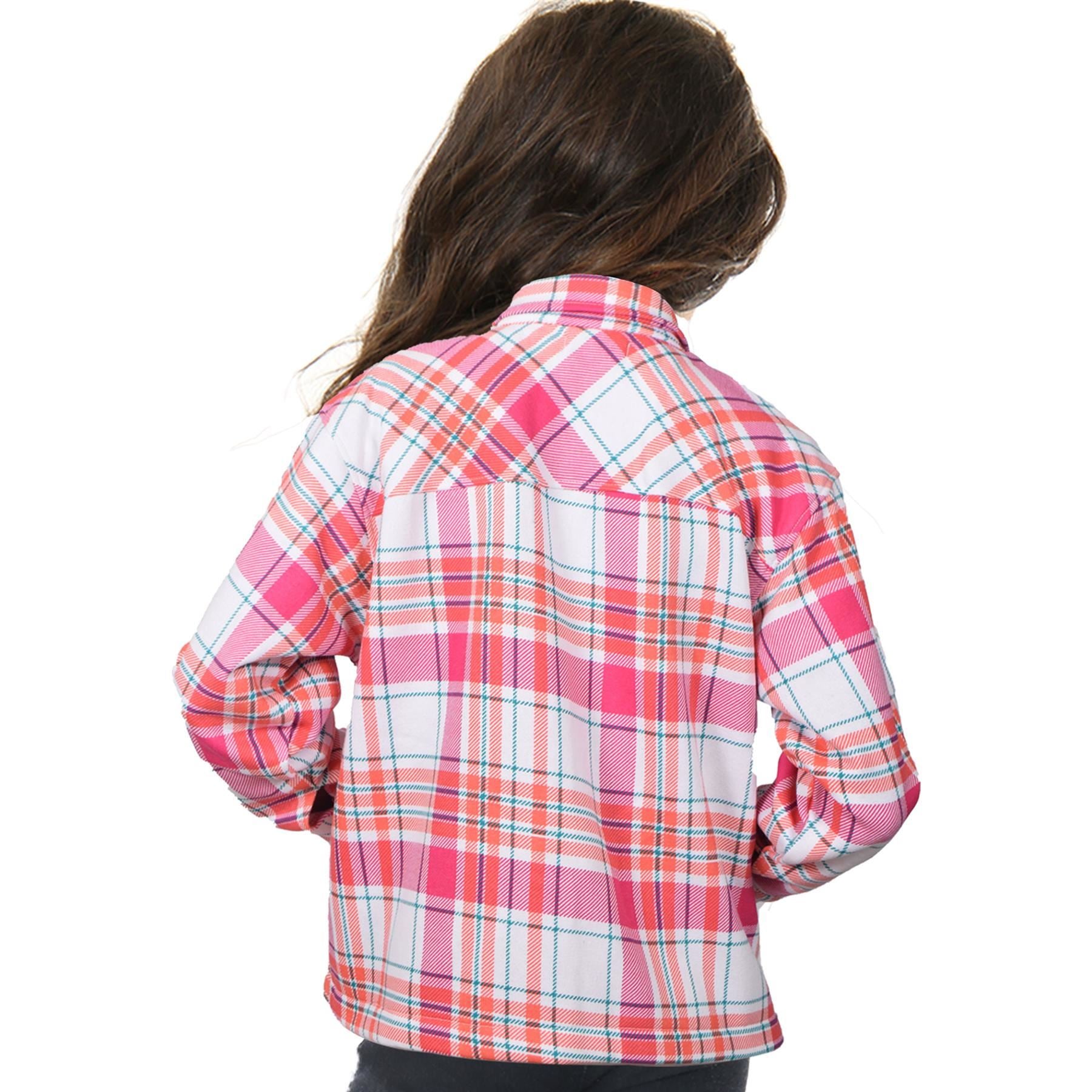 Kids Girls Checks Print Longline Fleece Collared Jacket