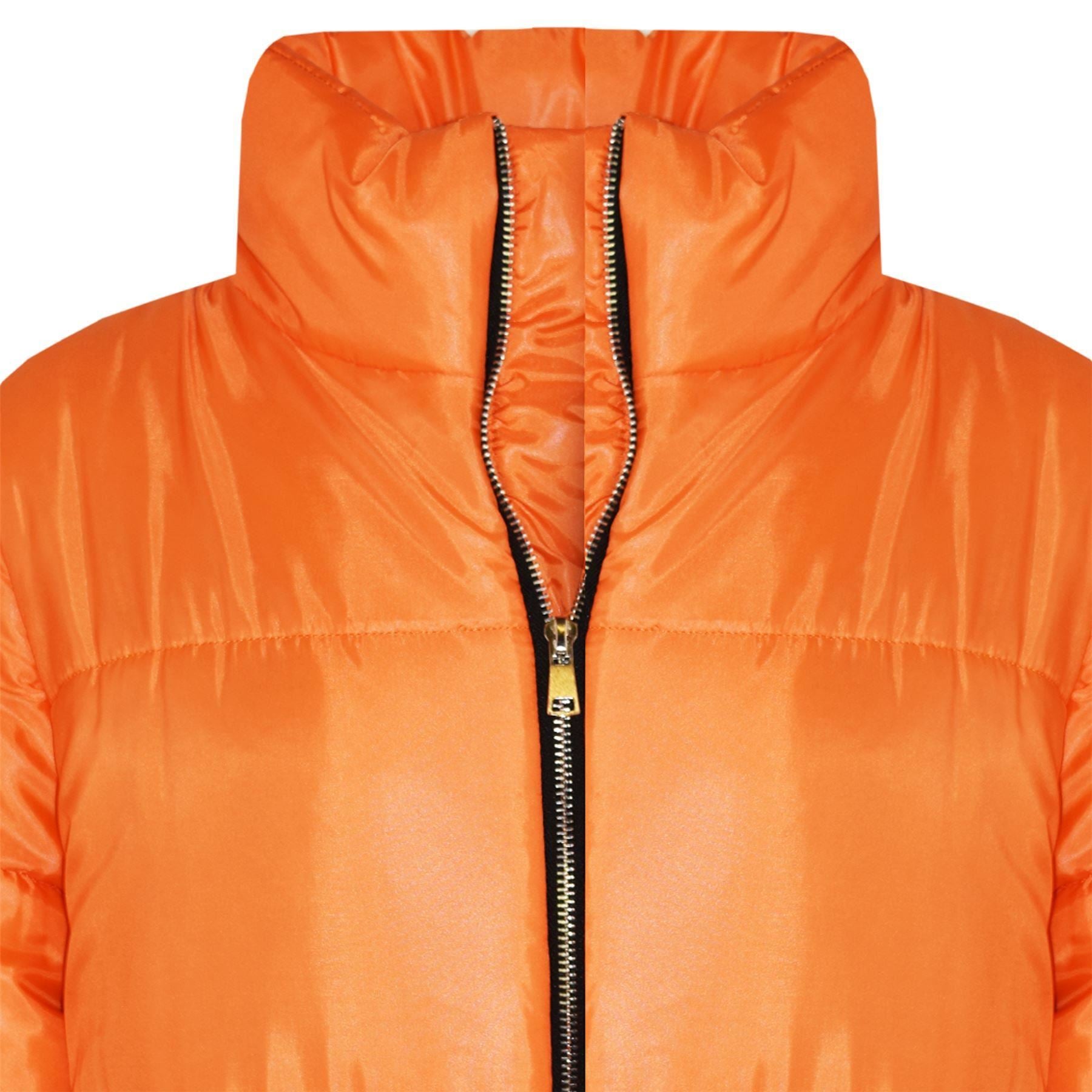 Girls Orange Wetlook Padded Quilted Puffer Jacket - Kids Clothing Store