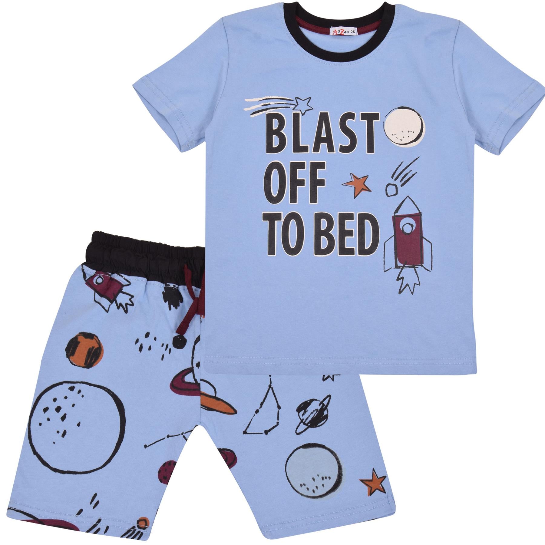 Kids Girls Boys Blast Off To Bed Blue Pyjamas Set - Kids Clothing Store