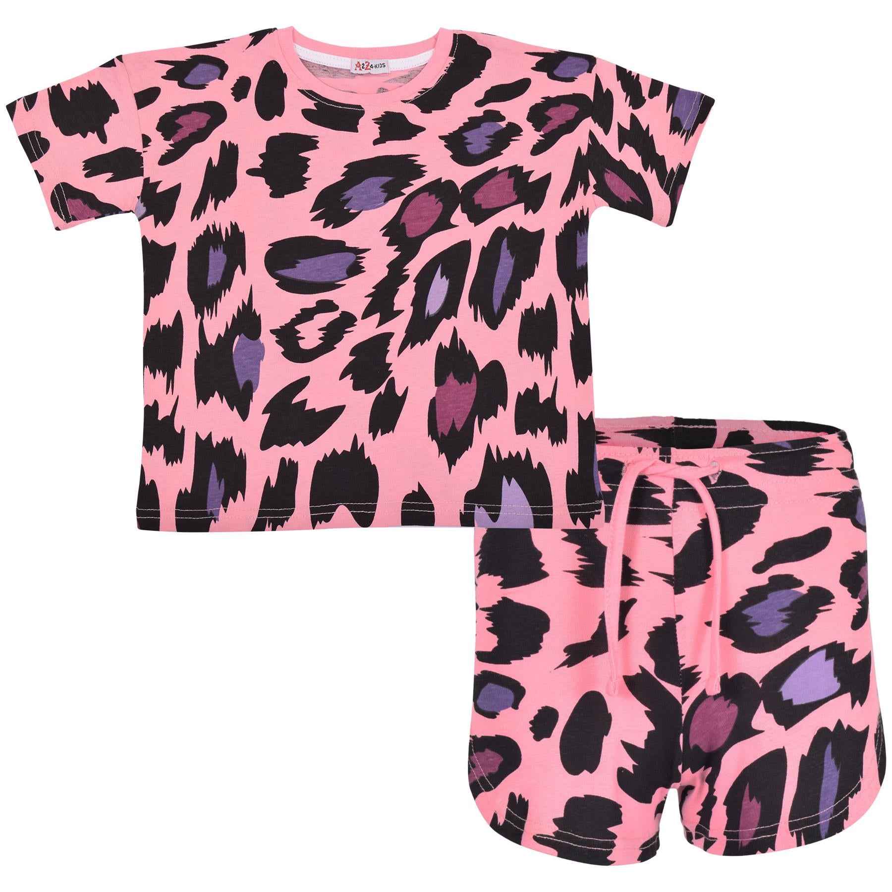 Kids T-Shirt & Shorts Leopard Baby Pink Set Summer 2 Piece