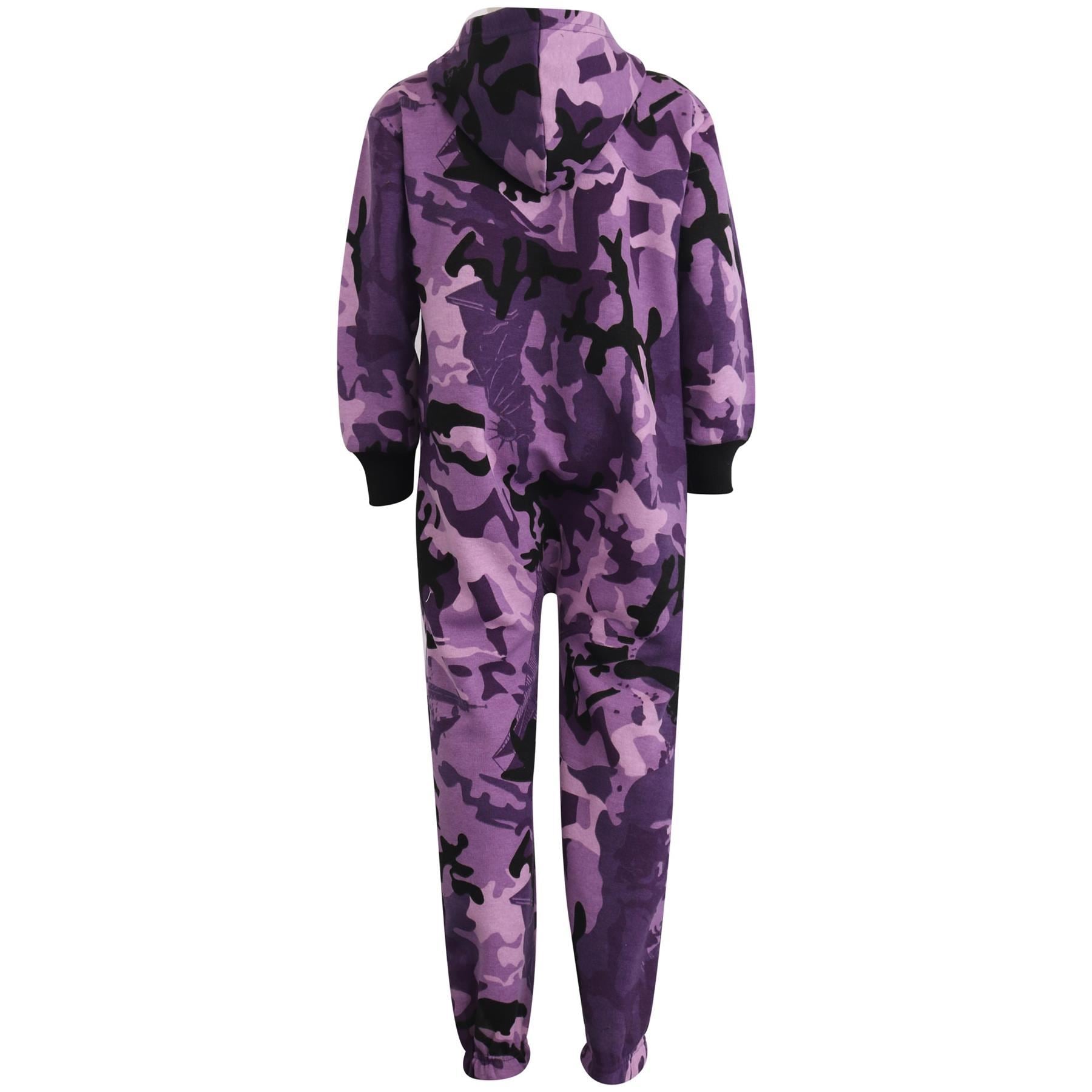 Kids Girls Boys Fleece Camouflage Purple Onesie