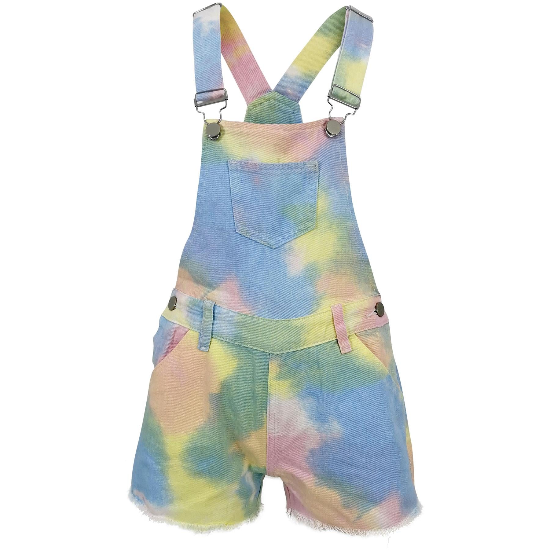 Girls Rainbow Pastel Tie Dye Dungaree