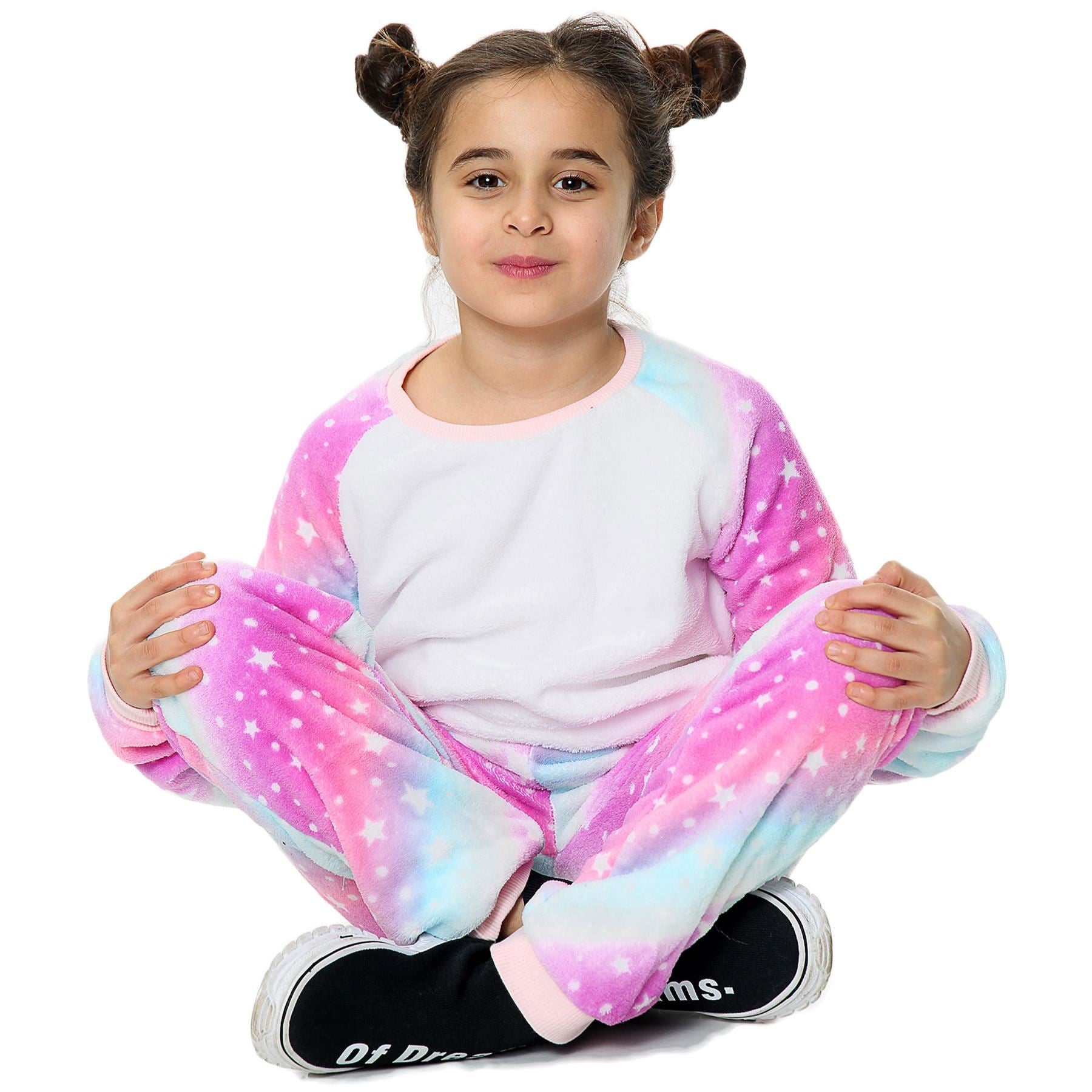 Kids Pink Galaxy Print Sleeve Pyjamas Sleepsuit Costume For Girls Age 5-13 Years