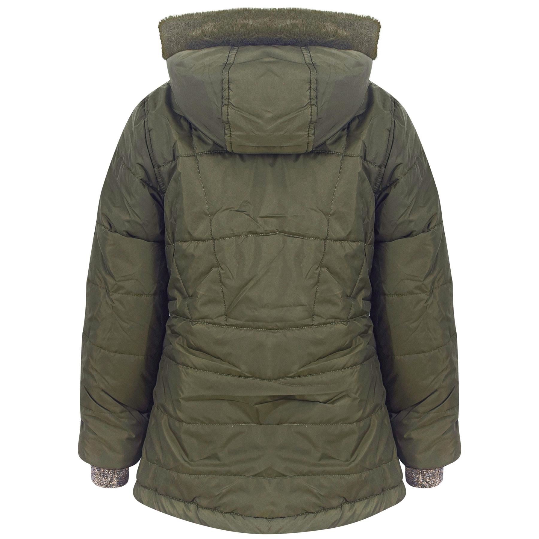 Kids Girls Longline Olive Padded Jacket