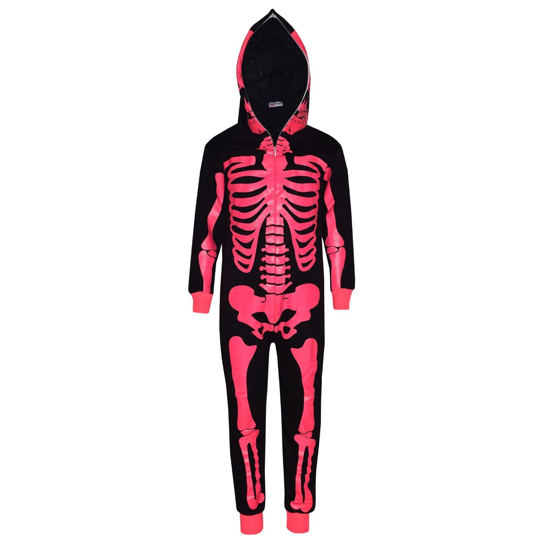 Girls Boys Neon Pink Skeleton Print Pyjama Halloween