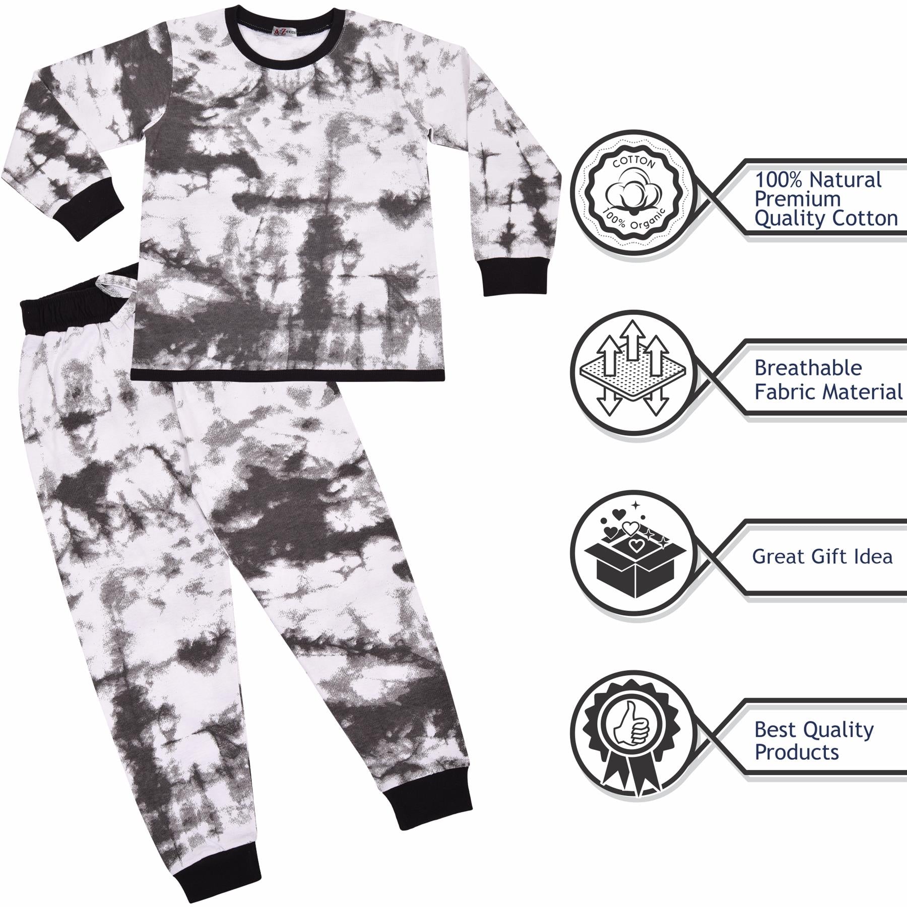 Kids Girls Tie Dye Black Print Pyjamas Set - Kids Clothing Store