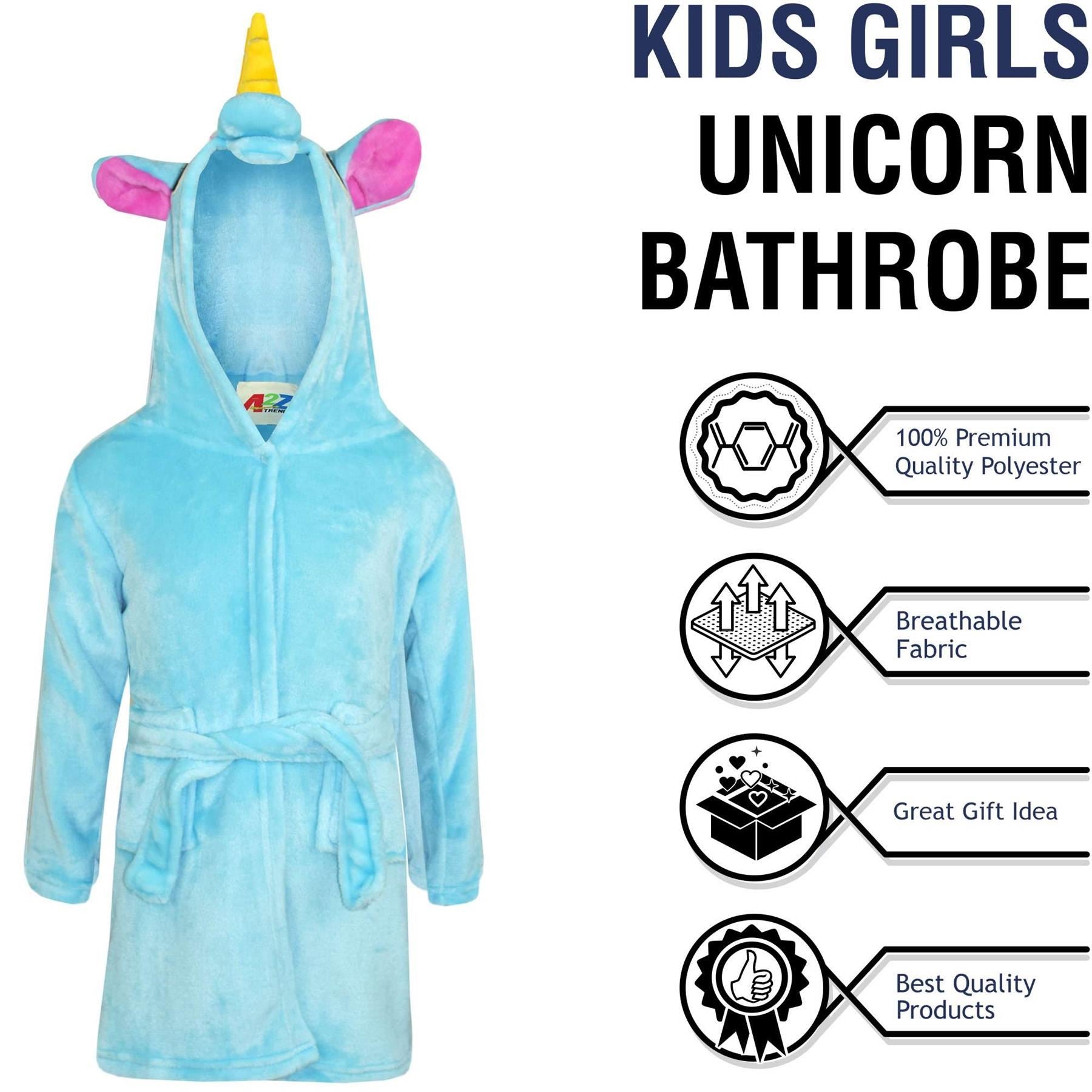 Kids Girls Boys Super Soft 3D Animal Unicorn Blue Hooded Bathrobe