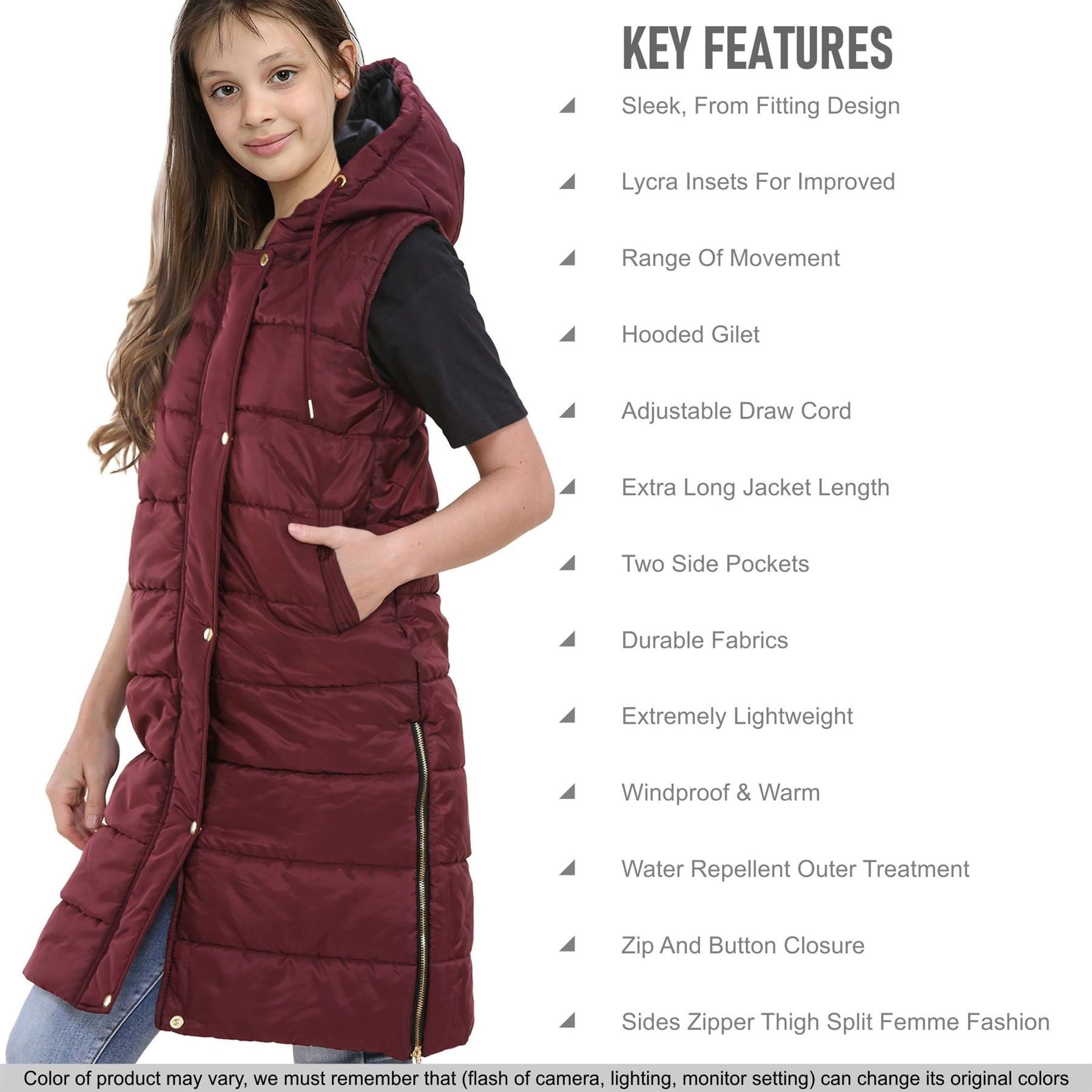 Kids Girls Oversized Gilet Long Line Style Wine Jacket - Kids Clothing Store