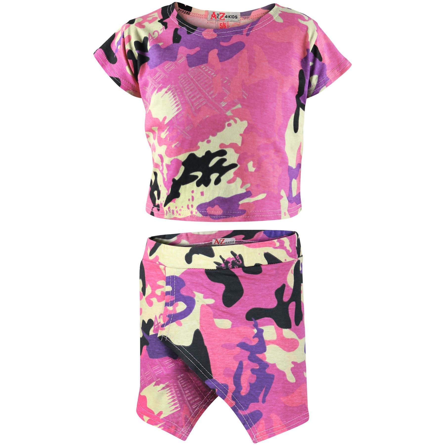 Kids Girls Tropical Aztec Floral Tribal Crop Top & Skort Set