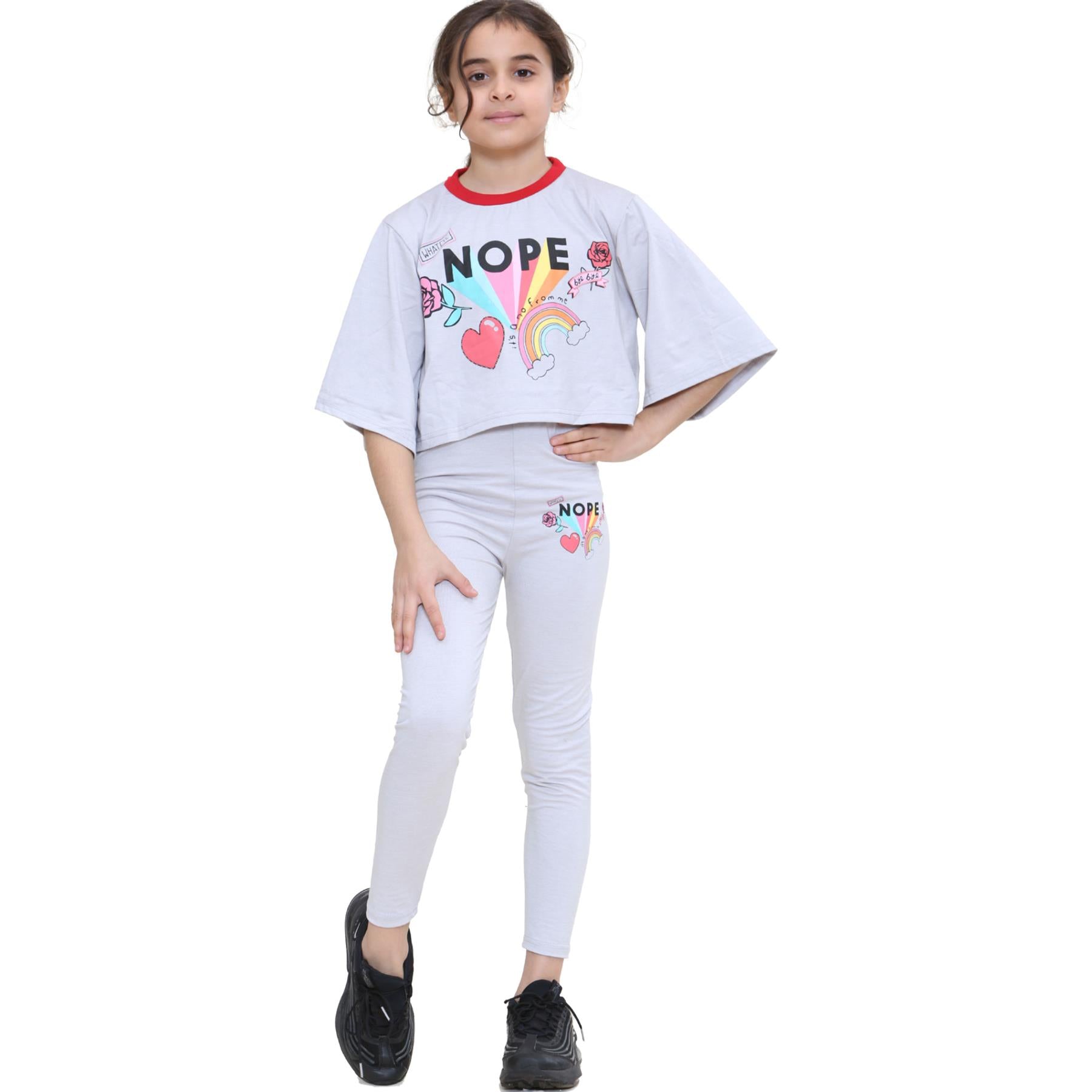 Girls Nope Print Crop Top & Legging Set