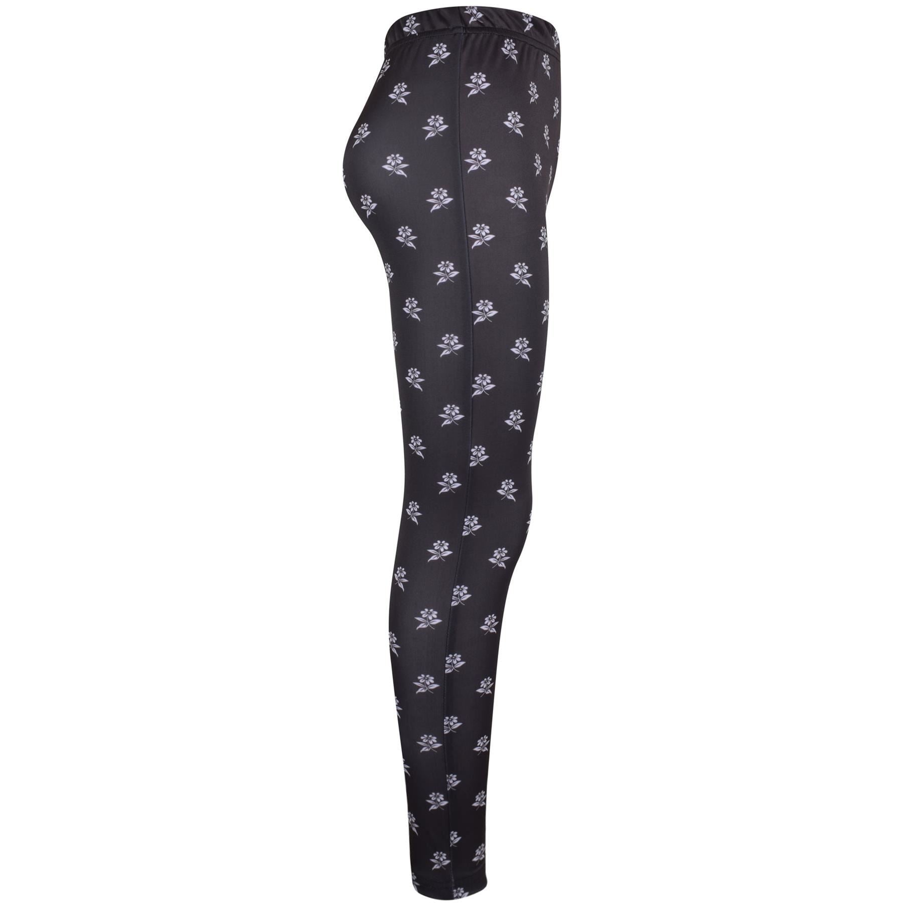 Girls Daisy Floral Print Black Soft Stretchy Fashion Leggings