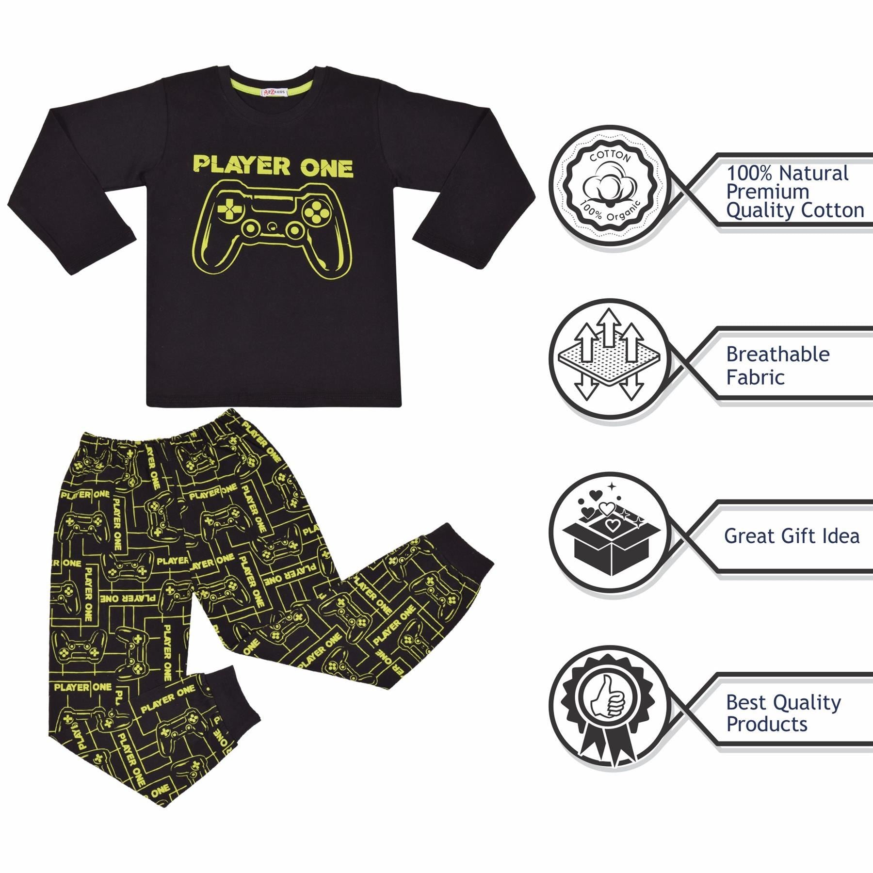 Kids Girls Boys Player One Print Pyjamas Set