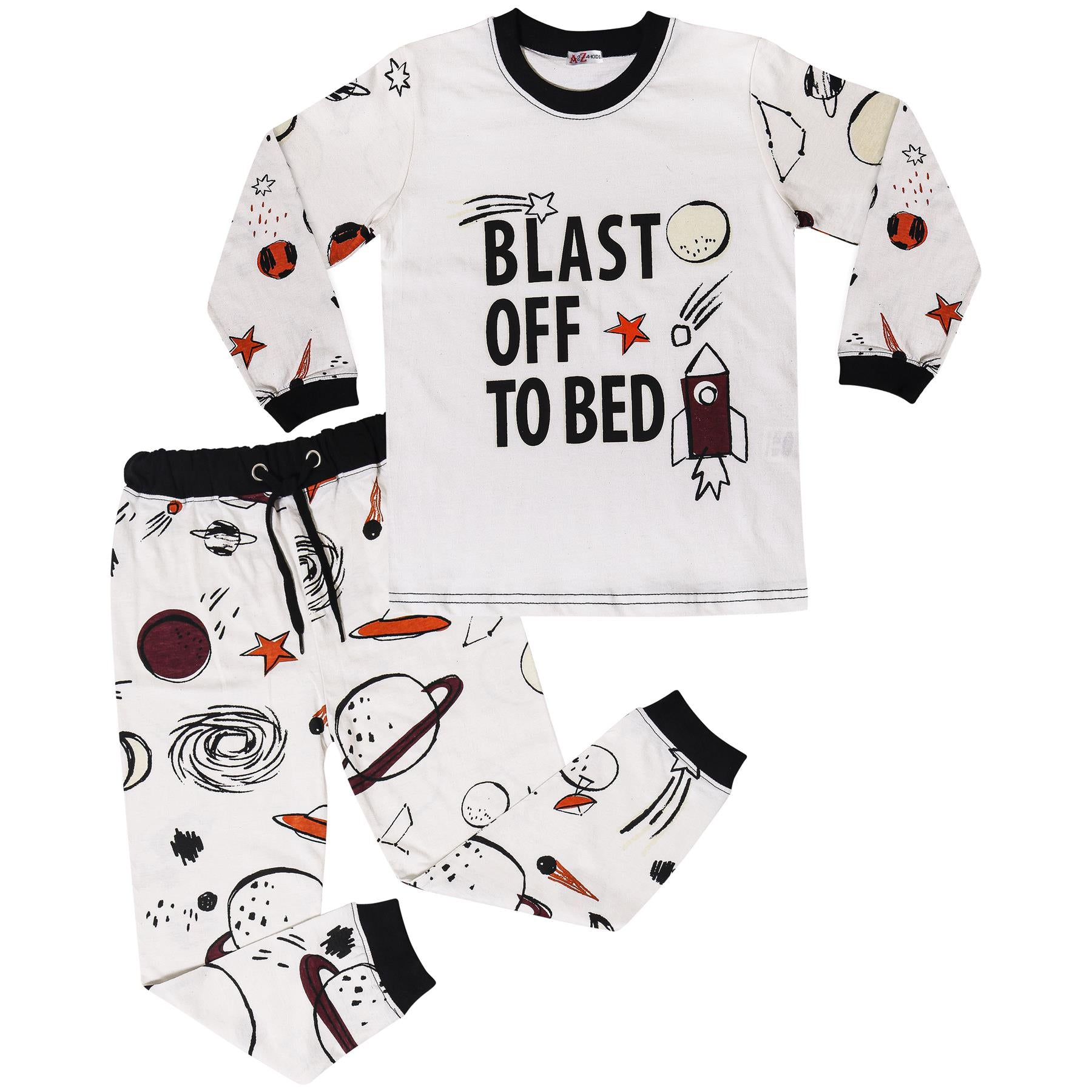 Kids Girls Boys Blast Off To Bed Print Pyjamas Set - Kids Clothing Store