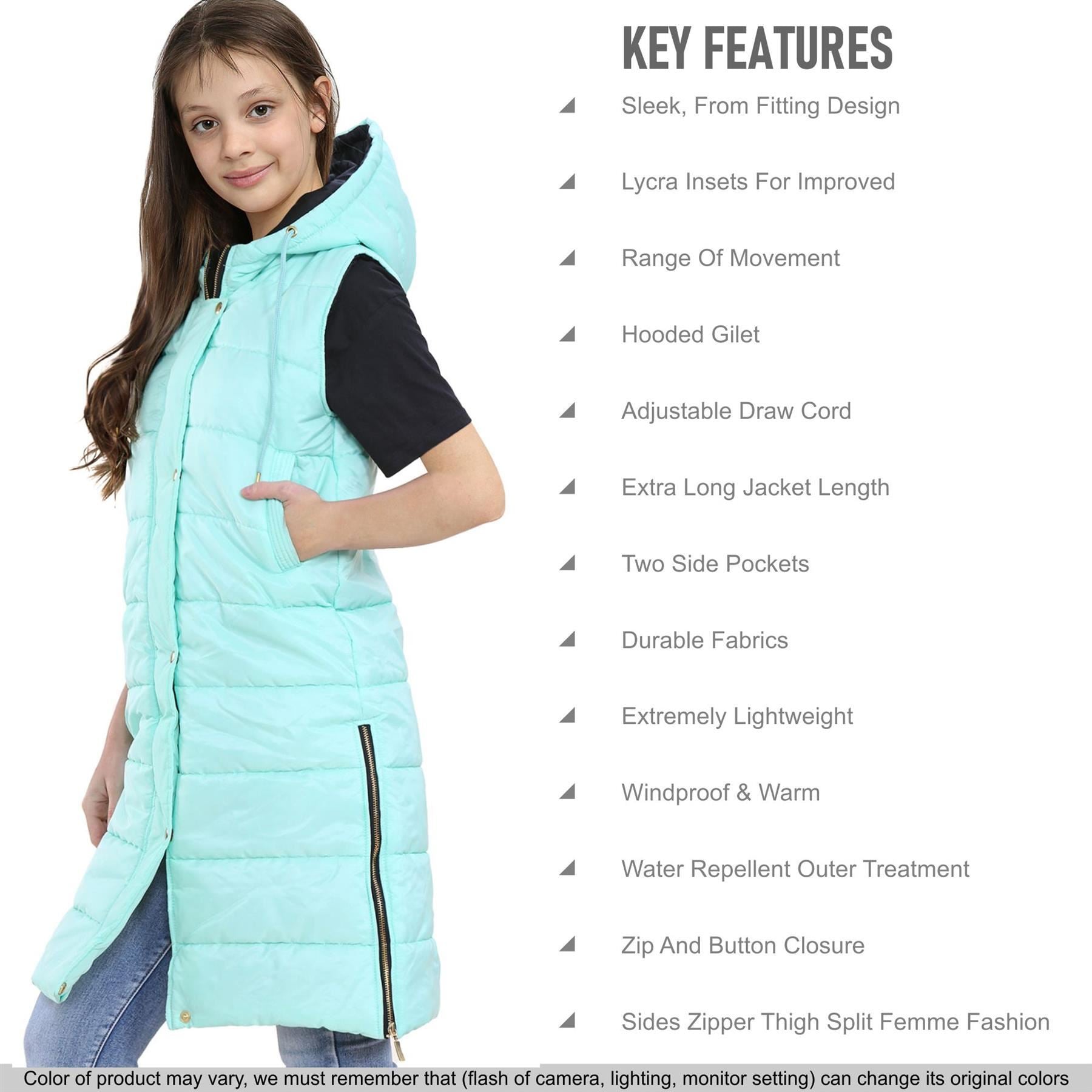 Kids Girls Oversized Mint Gilet Long Line Style Jacket Coat