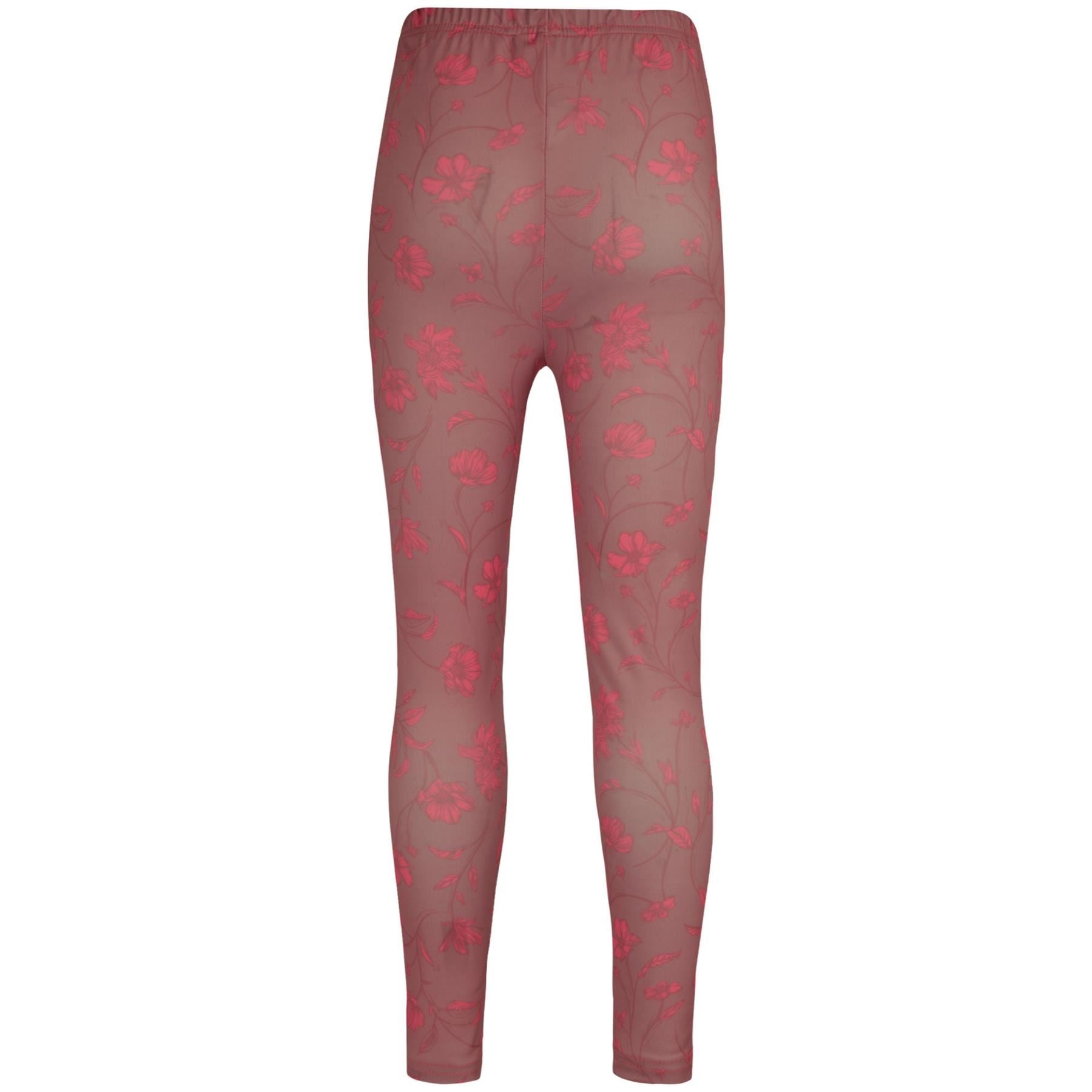 Kids Girls Salmon Pink Floral Print Soft Stretchy Summer Leggings