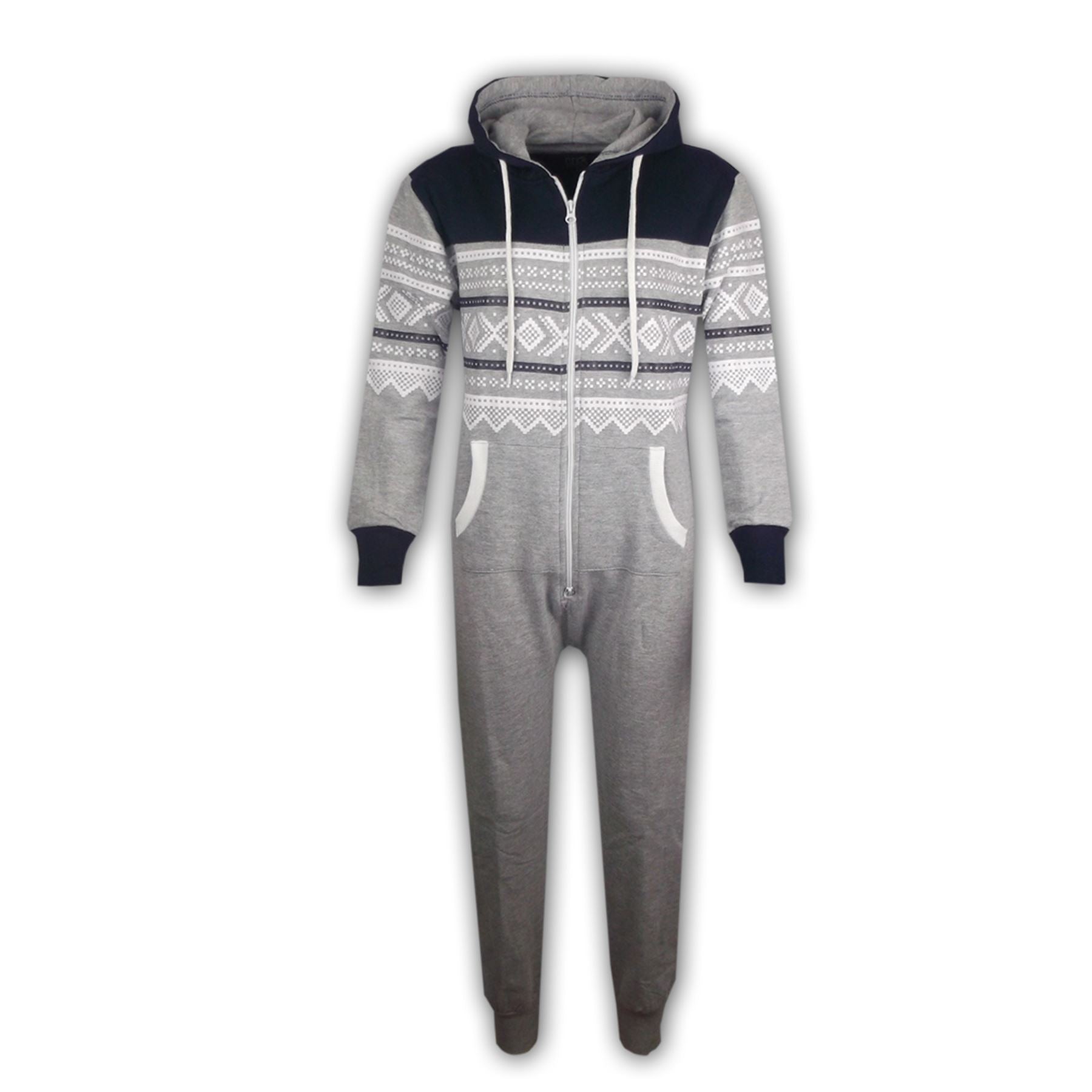 Kids Girls Boys Aztec Snowflake Print Hooded All In One Onesie