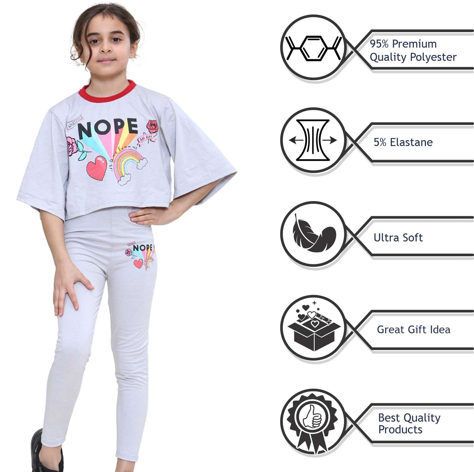 Girls Nope Print Crop Top & Legging Set