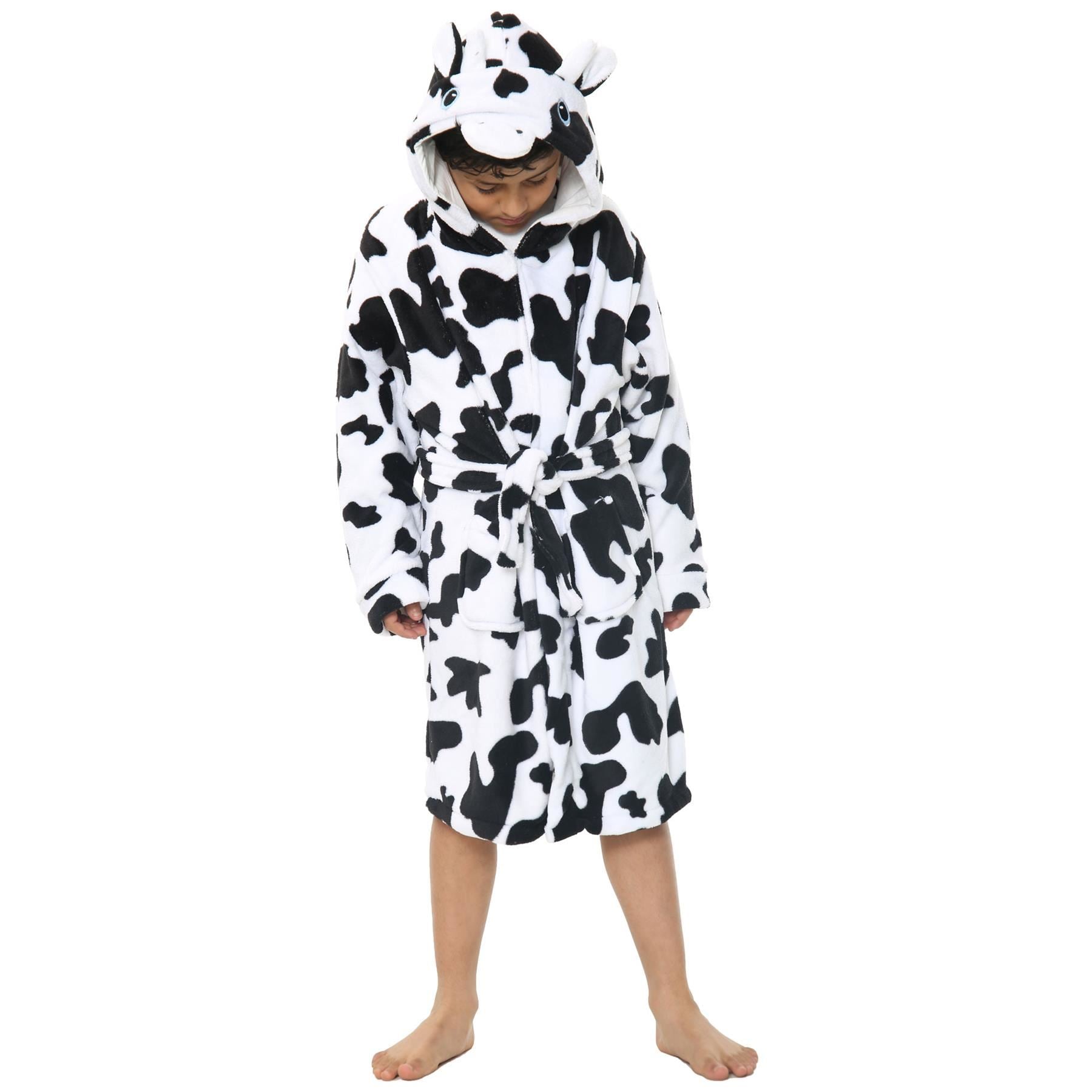 Kids Girls Boys Super Soft 3D Animal Cow Hooded Bathrobe
