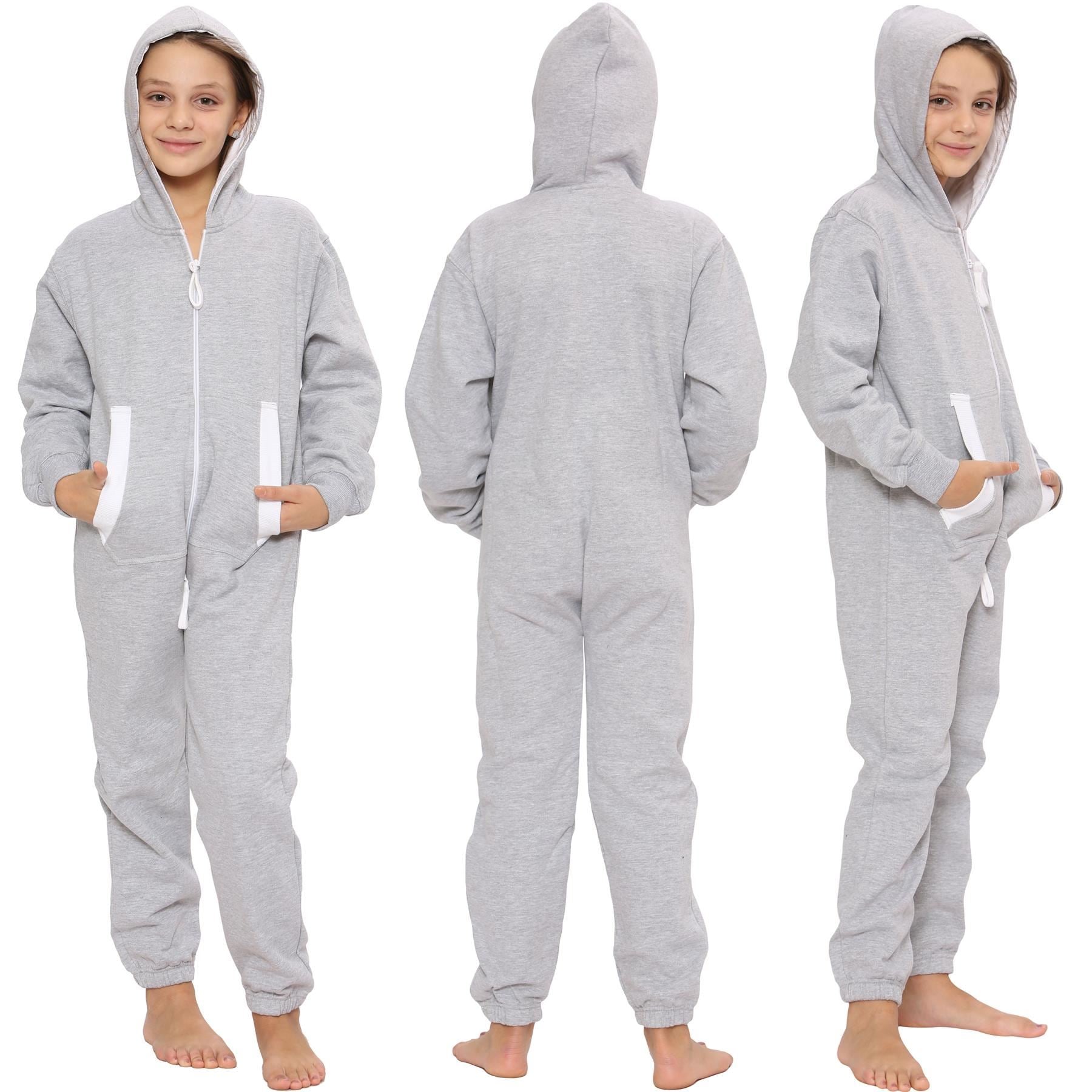 Girls Boys Grey Fleece Pyjamas Sleepsuit Onesie