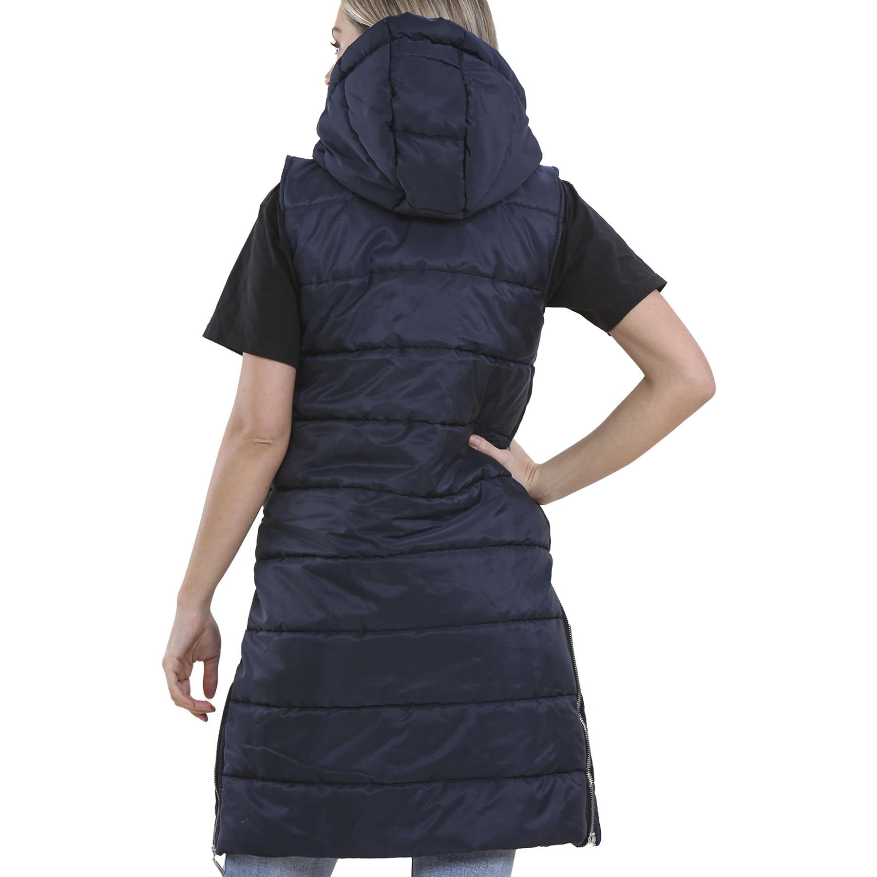 Ladies Oversized Zipped Gilet Long Line Style Navy Jacket Sleeveless Long Coat