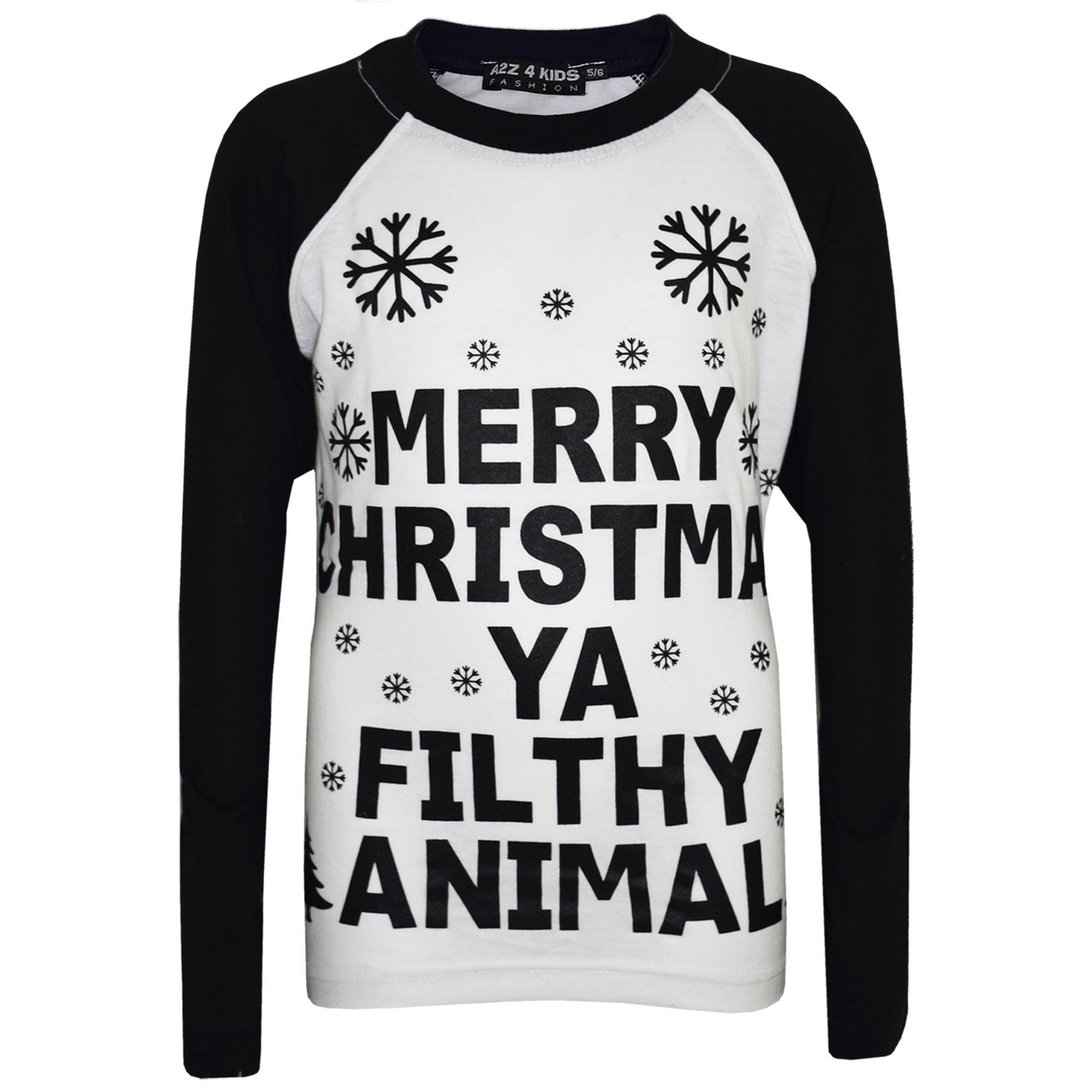 Unisex Merry Xmas Ya Filthy Animal Print Black Pyjamas Set