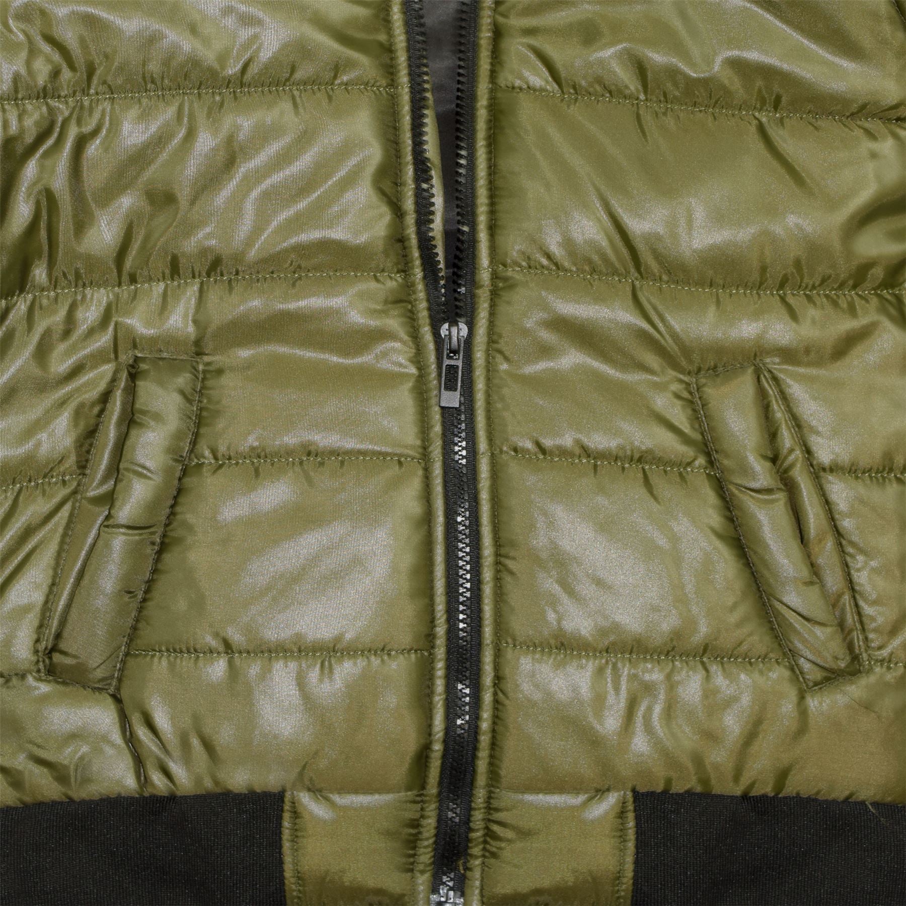 Kids Girls Boys Fux Fur Olive Hooded Puffer Jacket