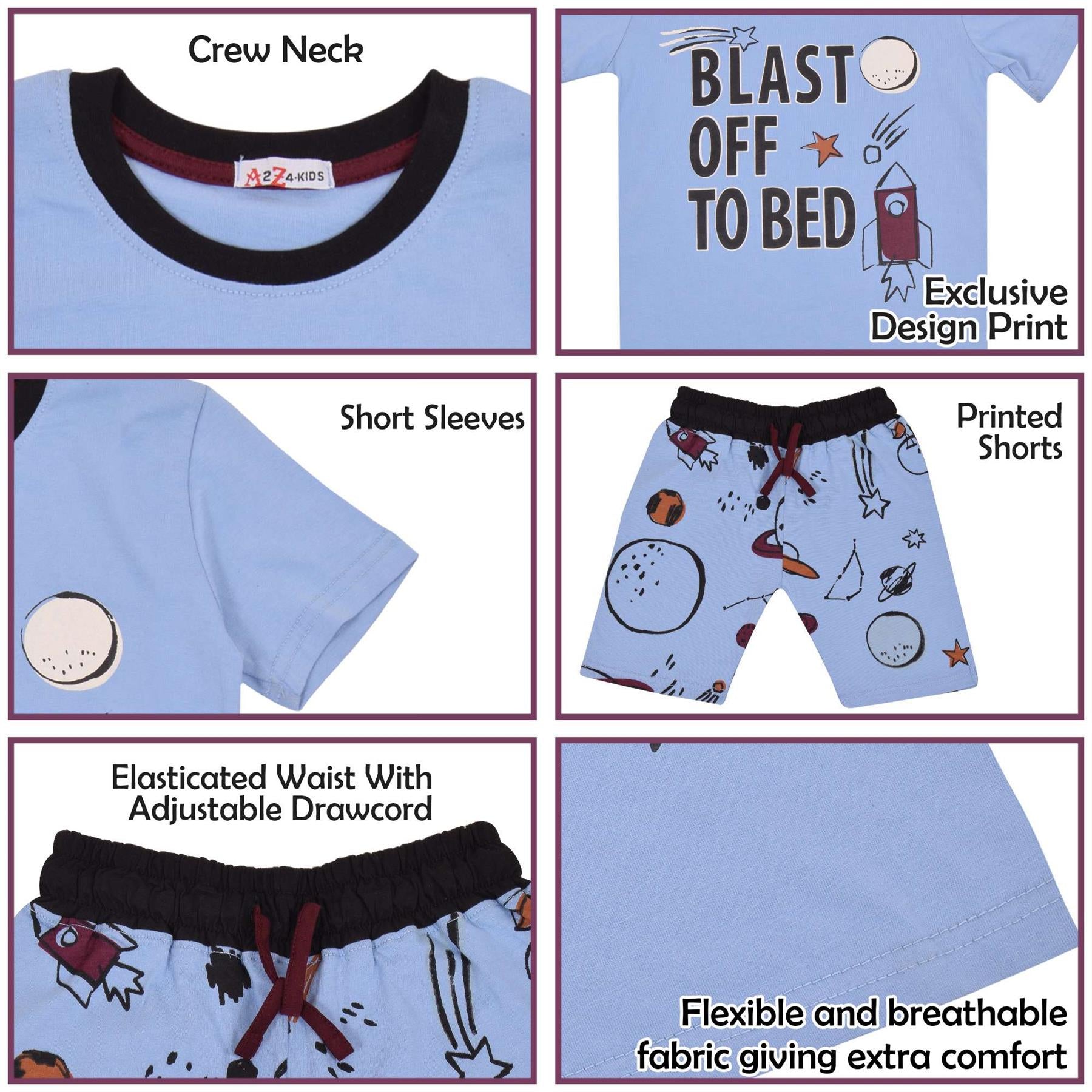 Kids Girls Boys Blast Off To Bed Blue Pyjamas Set - Kids Clothing Store