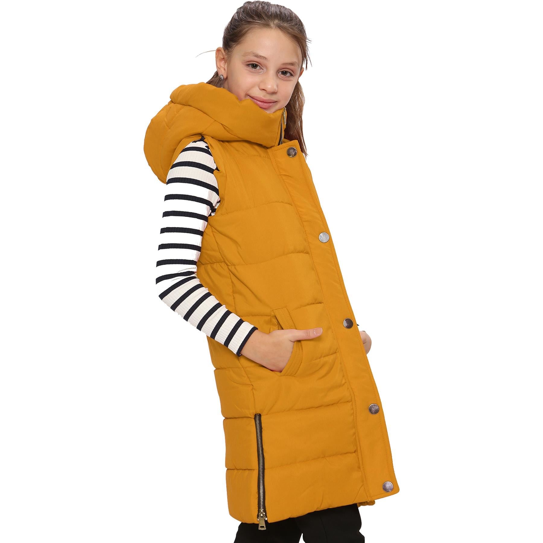 Kids Girls Mustard Gilet Long Line Style Jacket