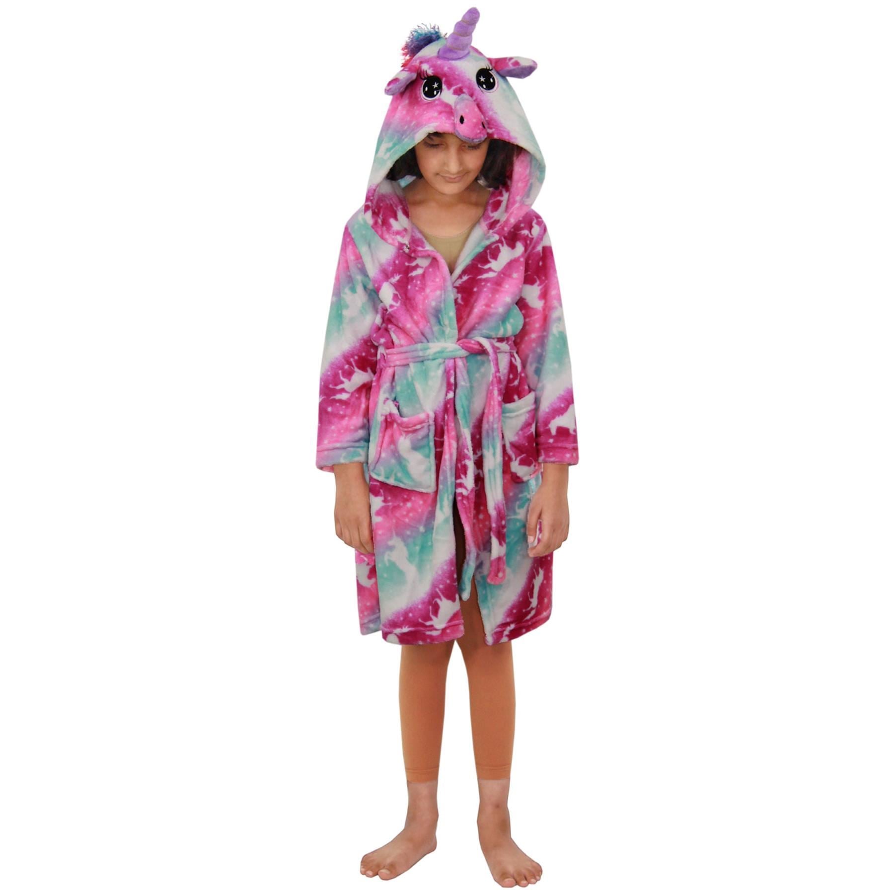 Kids Girls Unicorn Hooded Bathrobe Pink Xmas Suits