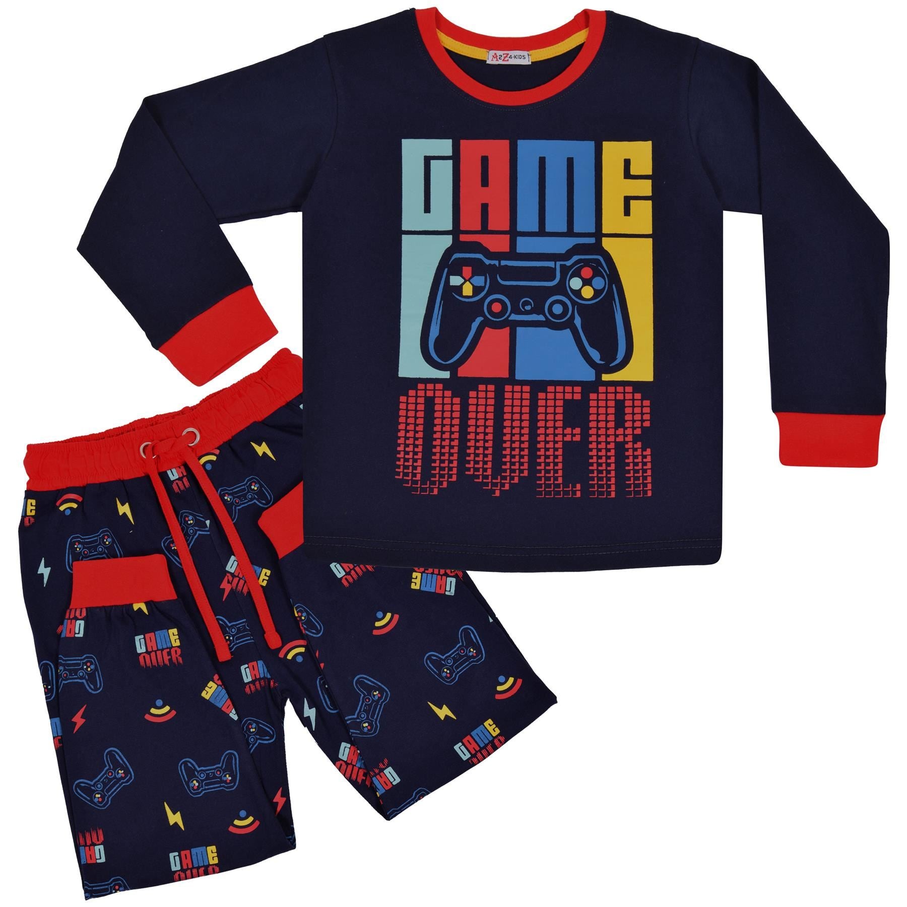 Kids Girls Boys Pyjamas Game Over Contrast Top Bottom 2 Piece PJS Sleepwear Set - Kids Clothing Store