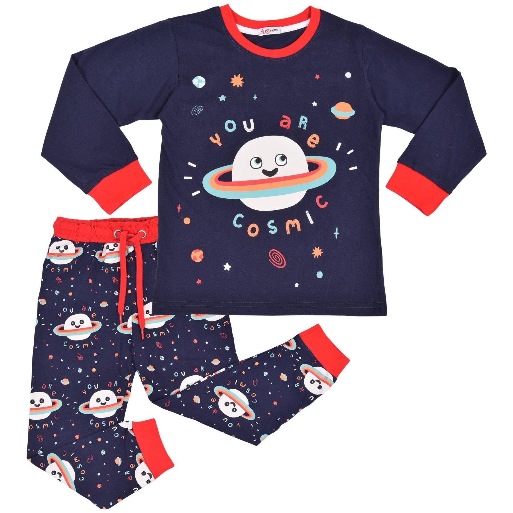 Kids Girls Boys Pyjamas You Are Cosmic Contrast Top Bottom PJS Sleepwear Set