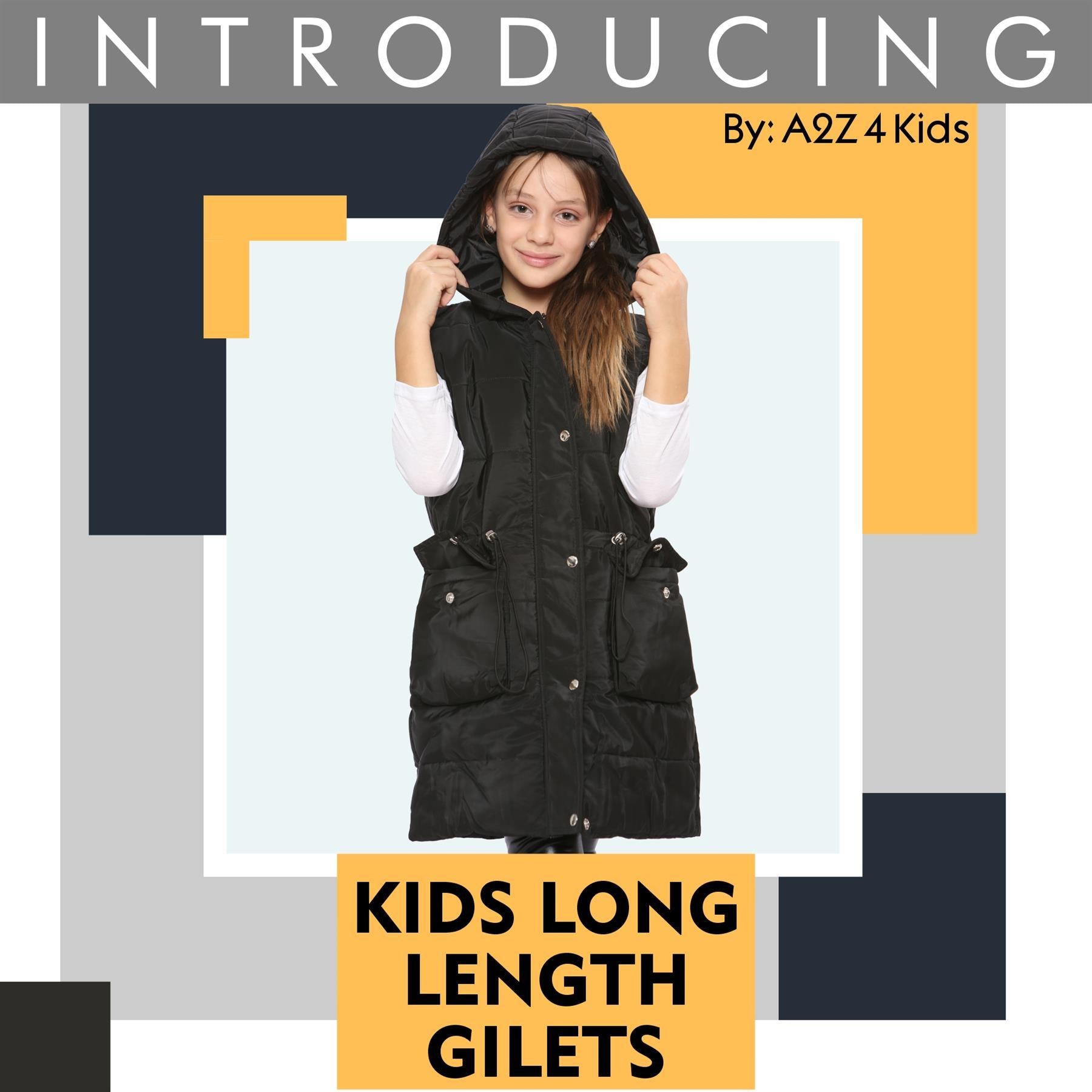 Kids Girls Oversized Gilet Long Line Style Jacket