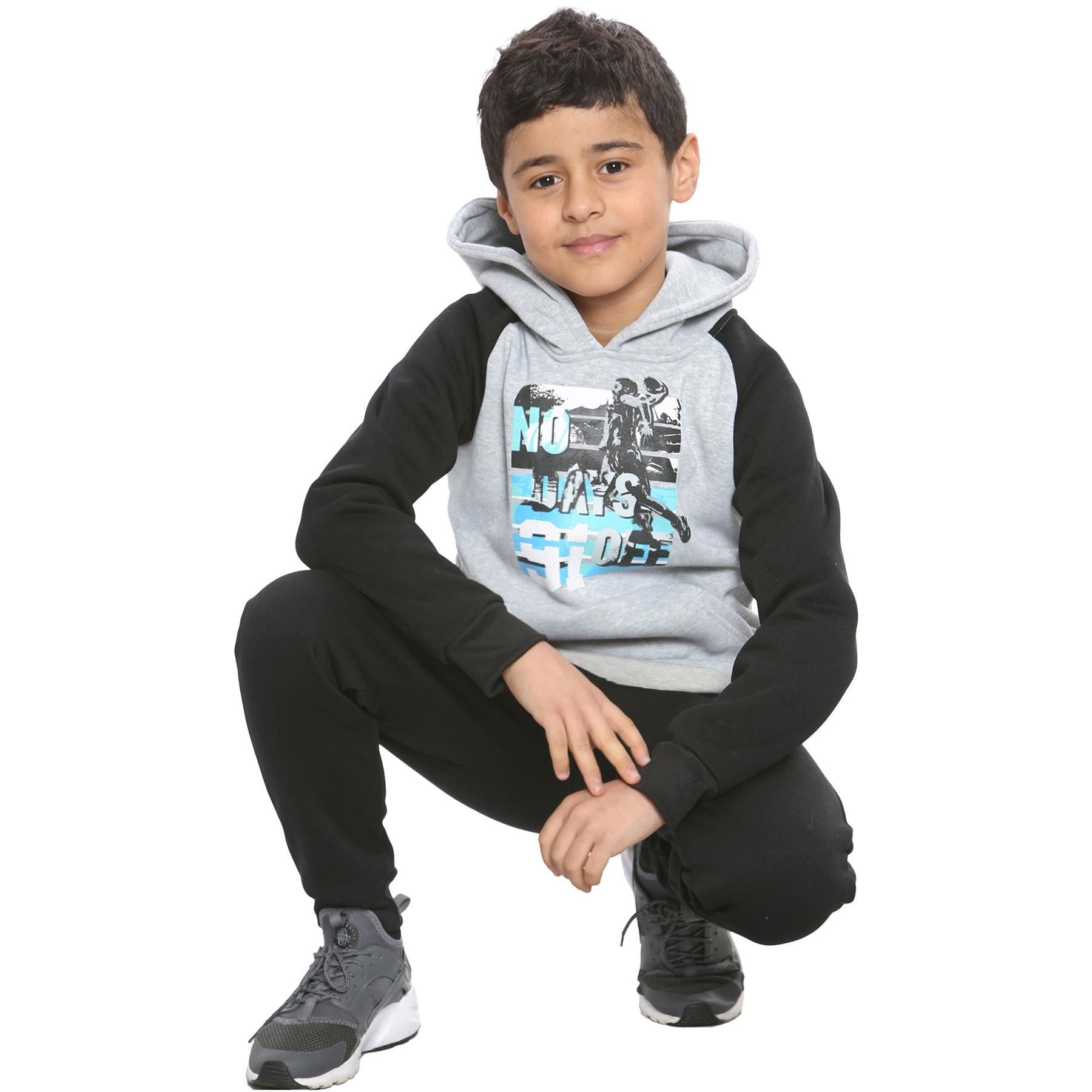 Kids Boys No Days Off 2 Piece Black Fleece Tracksuit