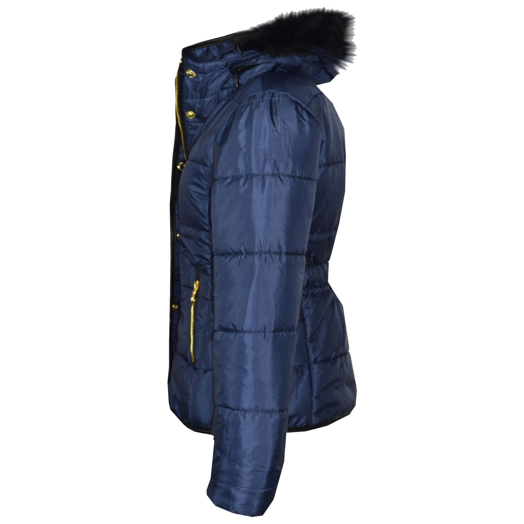 Kids Girls Puffer Quilted Coat Navy Hooded Faux Fur Jacket - Kids Clothing Store