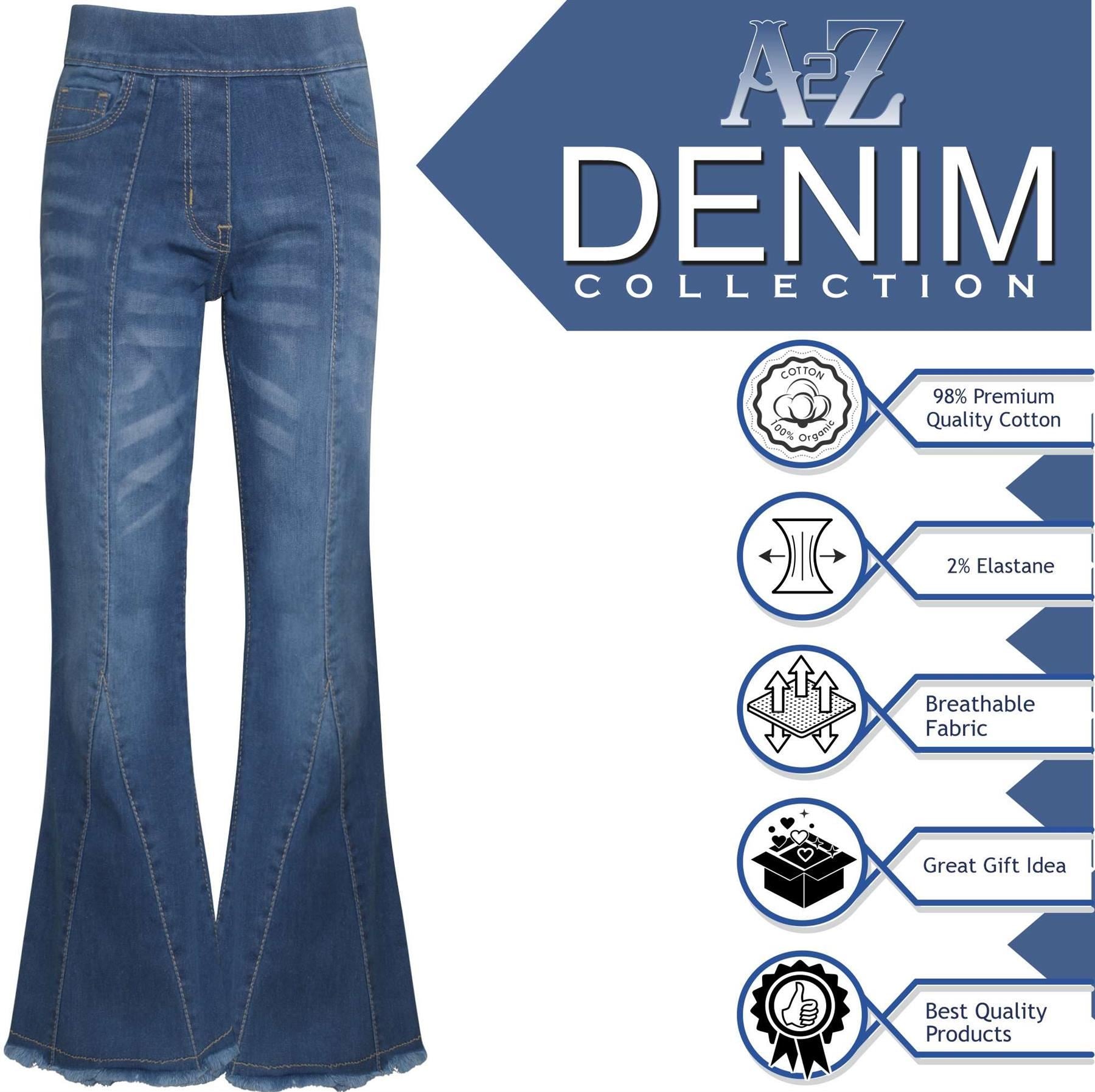 Girls Stretchy Bell Bottom Flared Mid Blue Comfort Denim Jeans