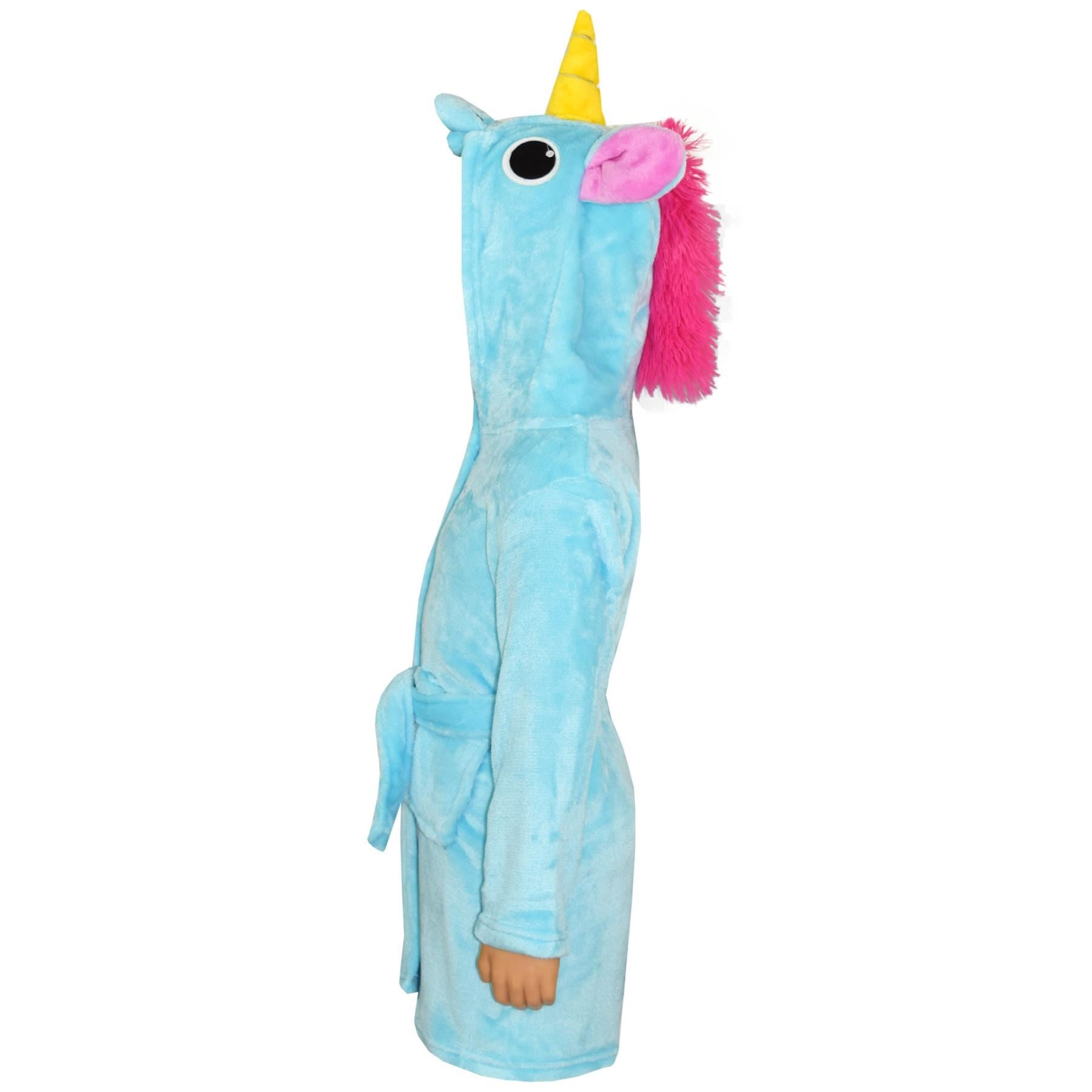 Kids Girls Boys Super Soft 3D Animal Unicorn Blue Hooded Bathrobe