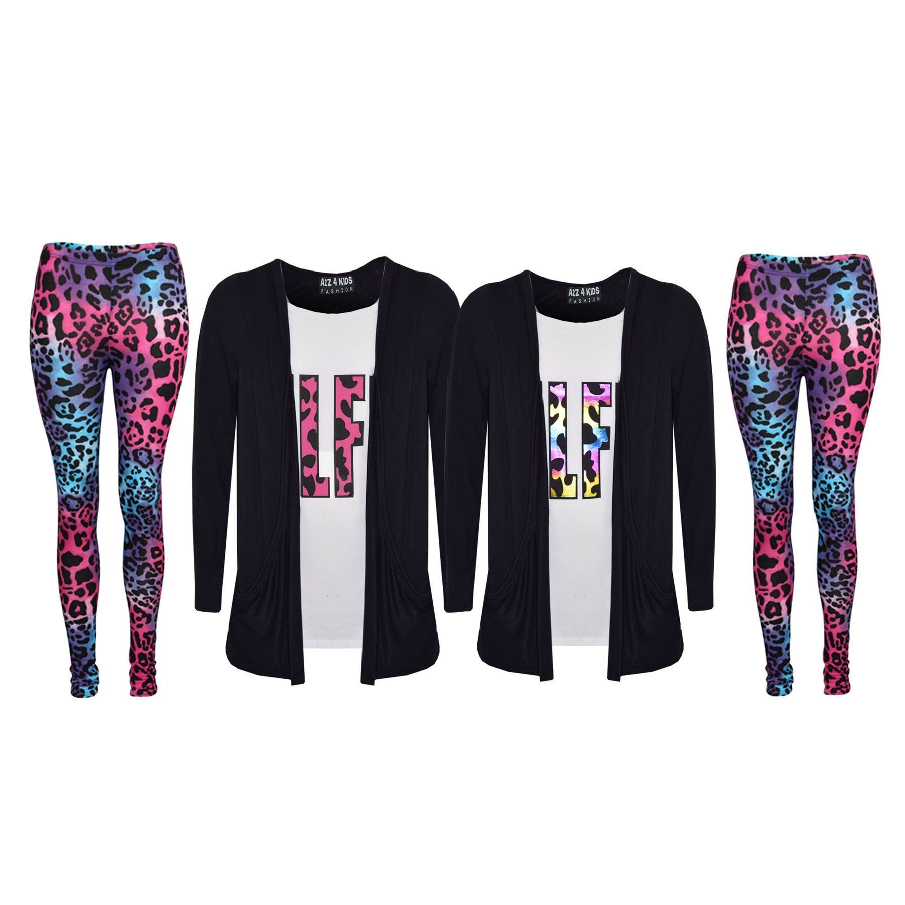 Girls Top Kids Selfie Print Cardigan & Legging Set