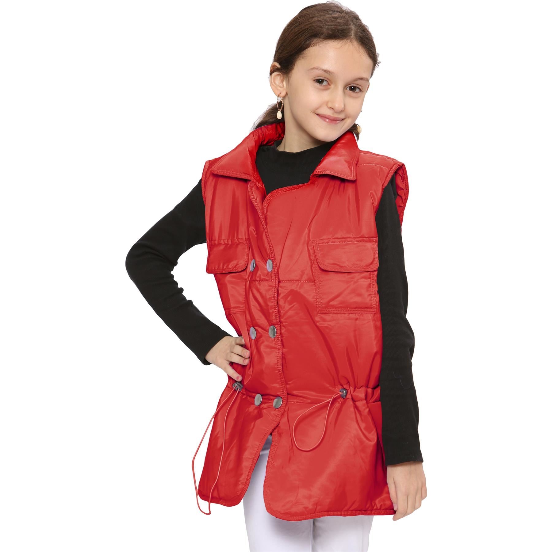 Kids Girls Red Oversized Style Sleeveless Jacket