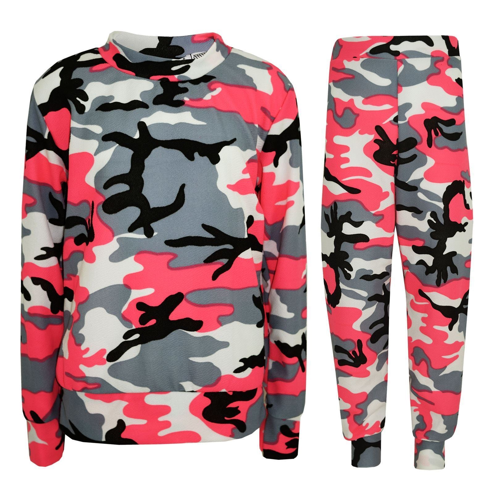 Kids Girls Lounge Suit Camouflage Jogsuit Top