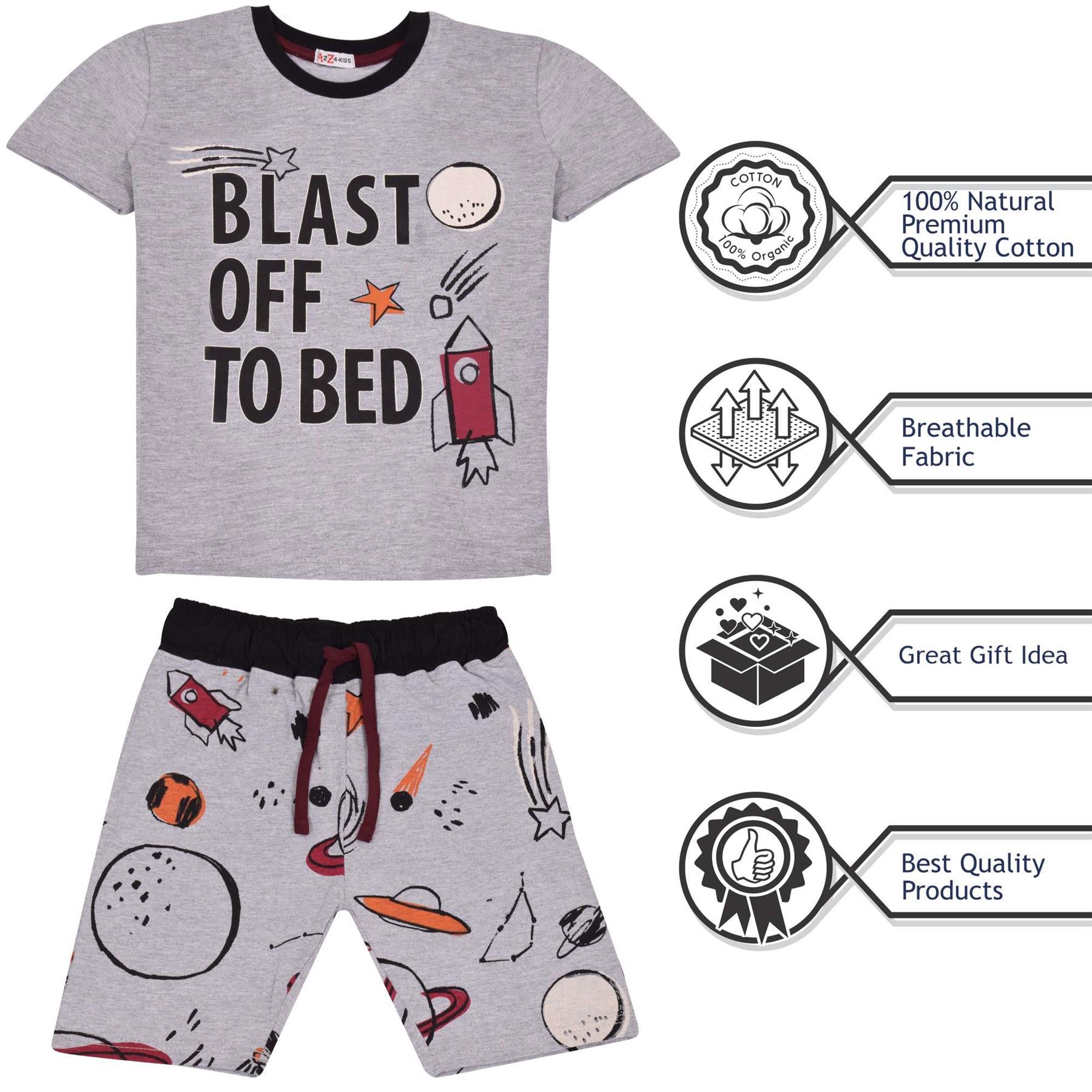 Kids Girls Boys Blast Off To Bed Print Grey Pyjamas Set - Kids Clothing Store